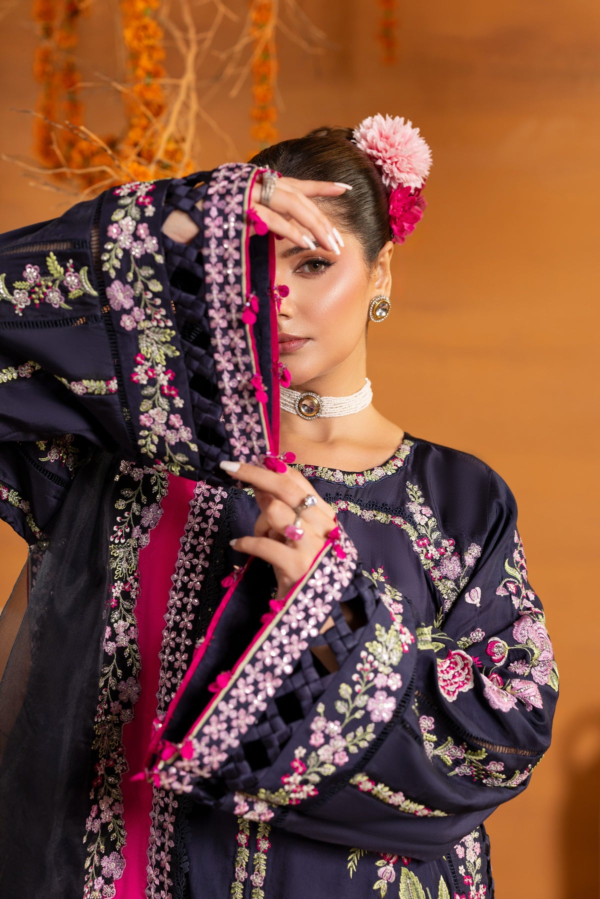 Aneelas Premium Shamoz Silk Emb 3pc Organza Duppata [FC-44] [Dispatch Time 3 Months]