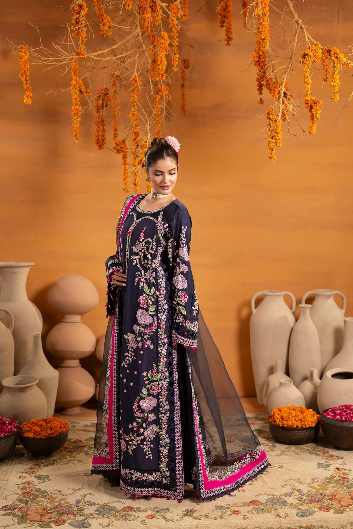 Aneelas Premium Shamoz Silk Emb 3pc Organza Duppata [FC-44] [Dispatch Time 3 Months]