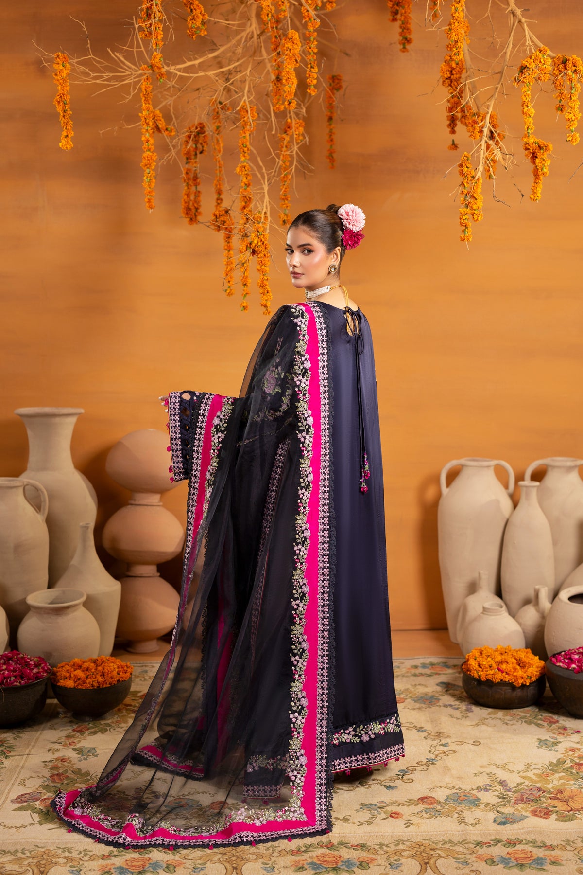 Aneelas Premium Shamoz Silk Emb 3pc Organza Duppata [FC-44] [Dispatch Time 3 Months]
