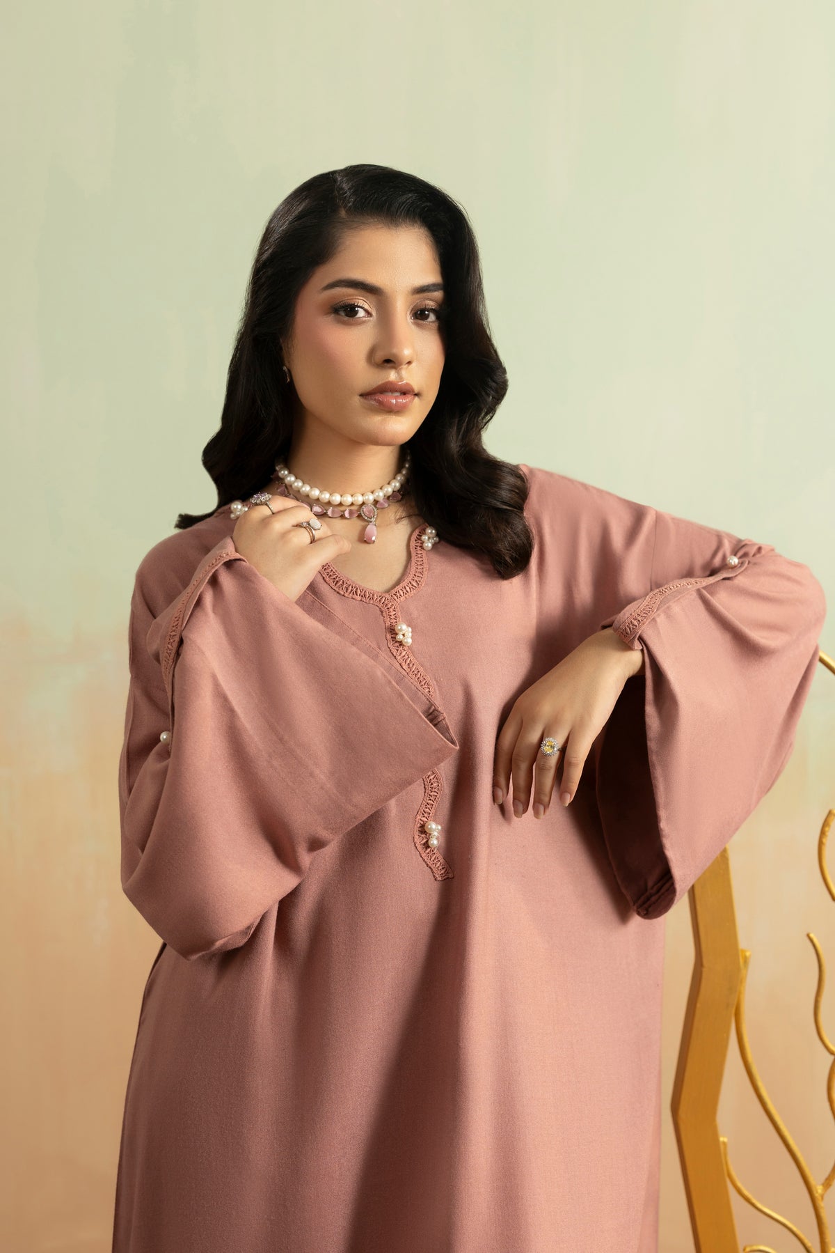 Aneelas Peach Wool Loose Fit Shirt Trouser 2pc [PL-26-06] [Est. Dispatch Time 2 Months]
