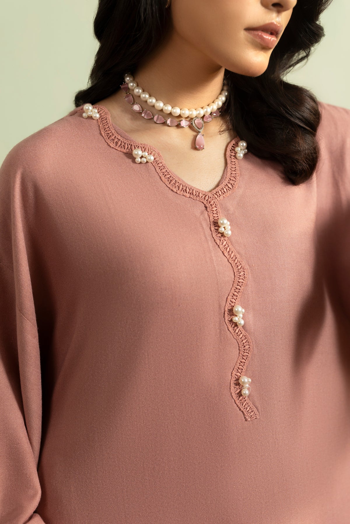 Aneelas Peach Wool Loose Fit Shirt Trouser 2pc [PL-26-06] [Est. Dispatch Time 2 Months]