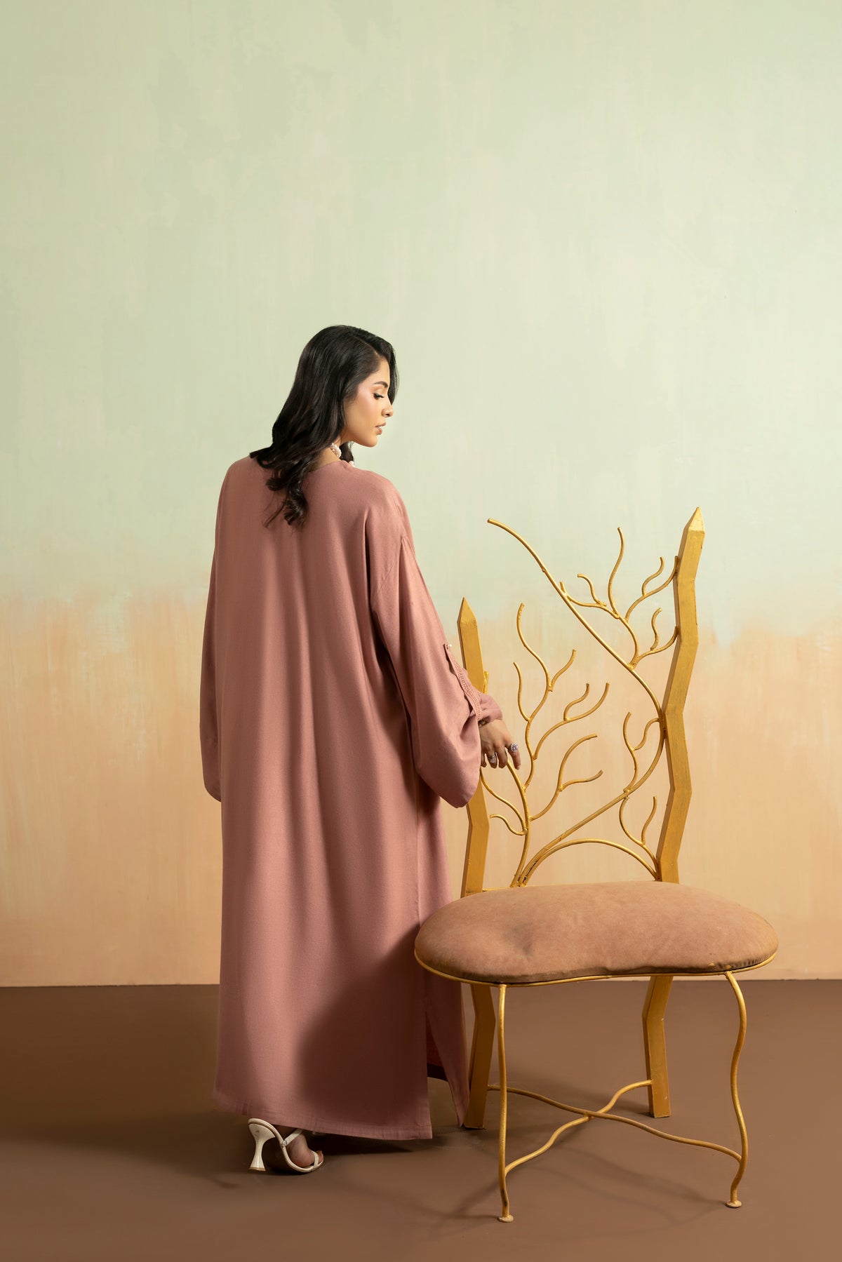 Aneelas Peach Wool Loose Fit Shirt Trouser 2pc [PL-26-06] [Est. Dispatch Time 2 Months]