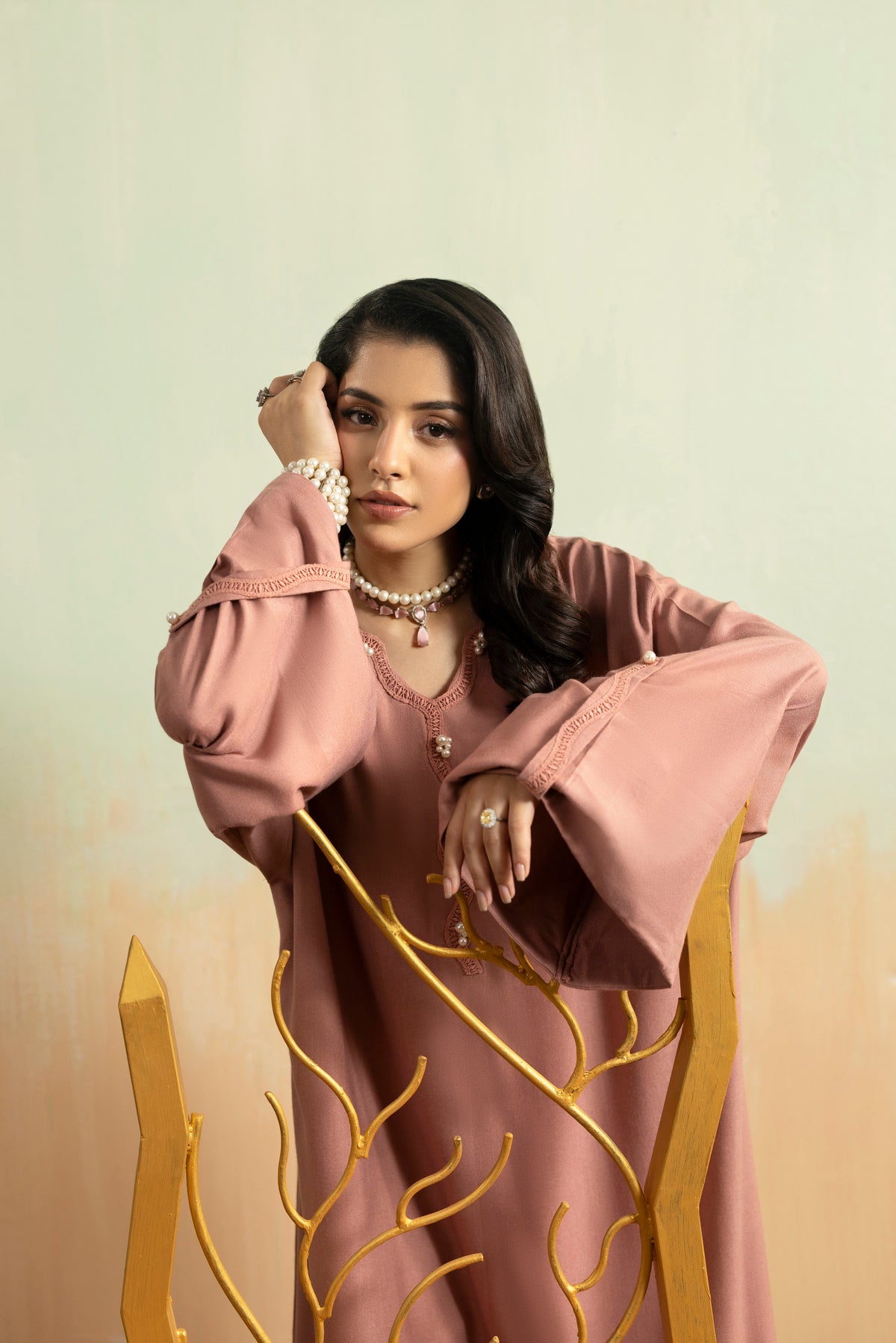 Aneelas Peach Wool Loose Fit Shirt Trouser 2pc [PL-26-06] [Est. Dispatch Time 2 Months]