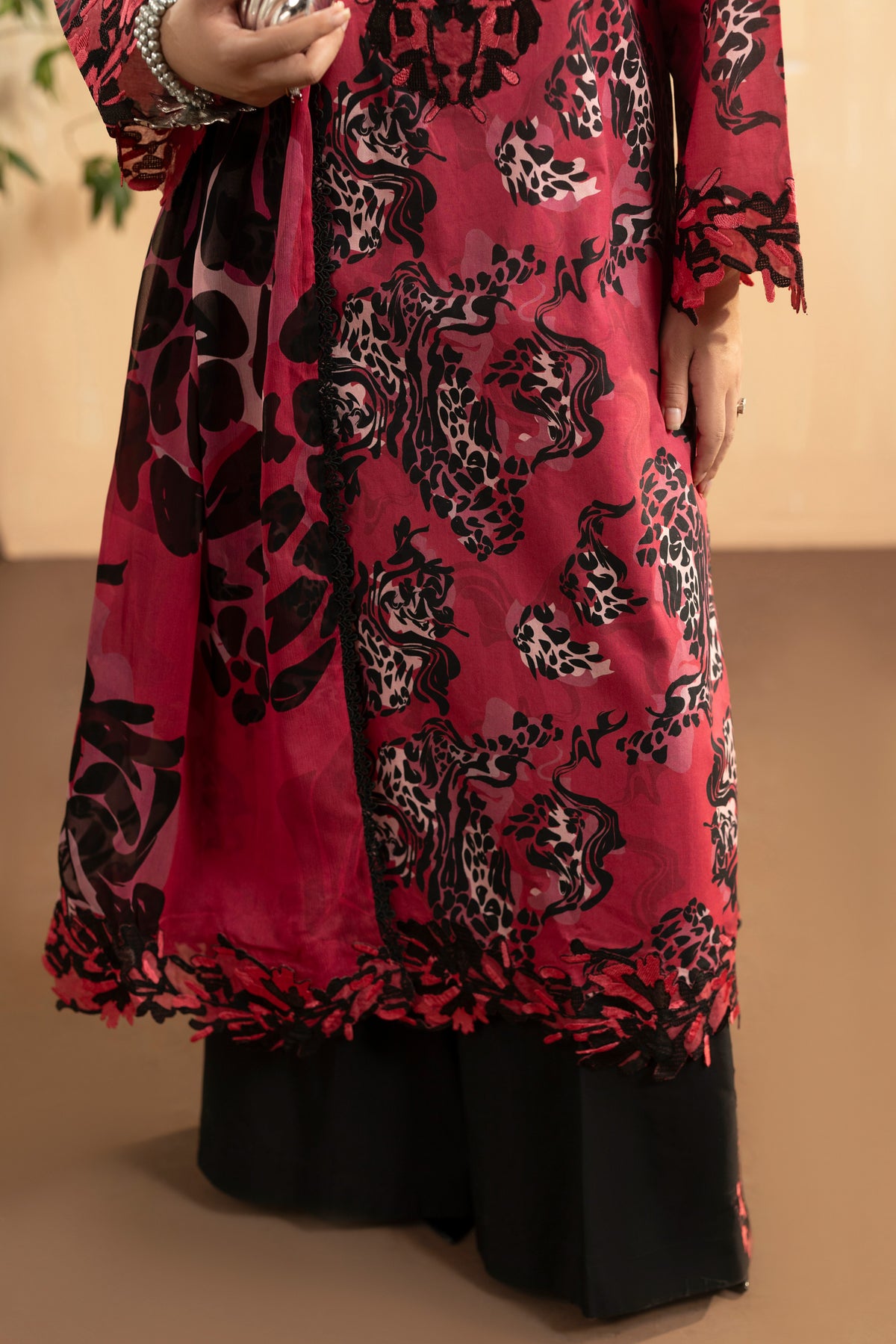 Aneelas Same Viscose Print Emb 3pc Silk Duppata [VC-26-12-A-A] [Dispatch Time 2 Months]