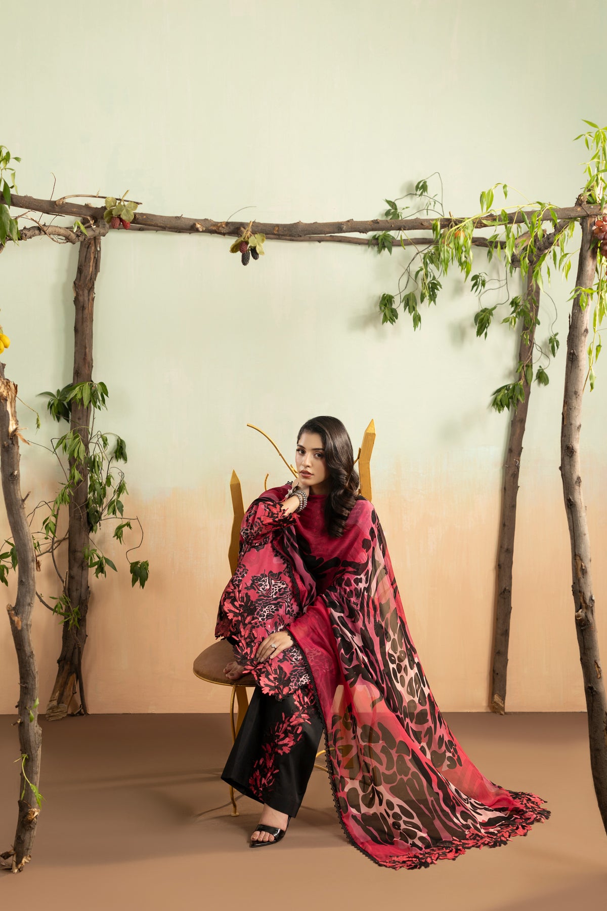 Aneelas Same Viscose Print Emb 3pc Chiffon Duppata [VC-26-12-B-A] [Dispatch Time 2 Months]