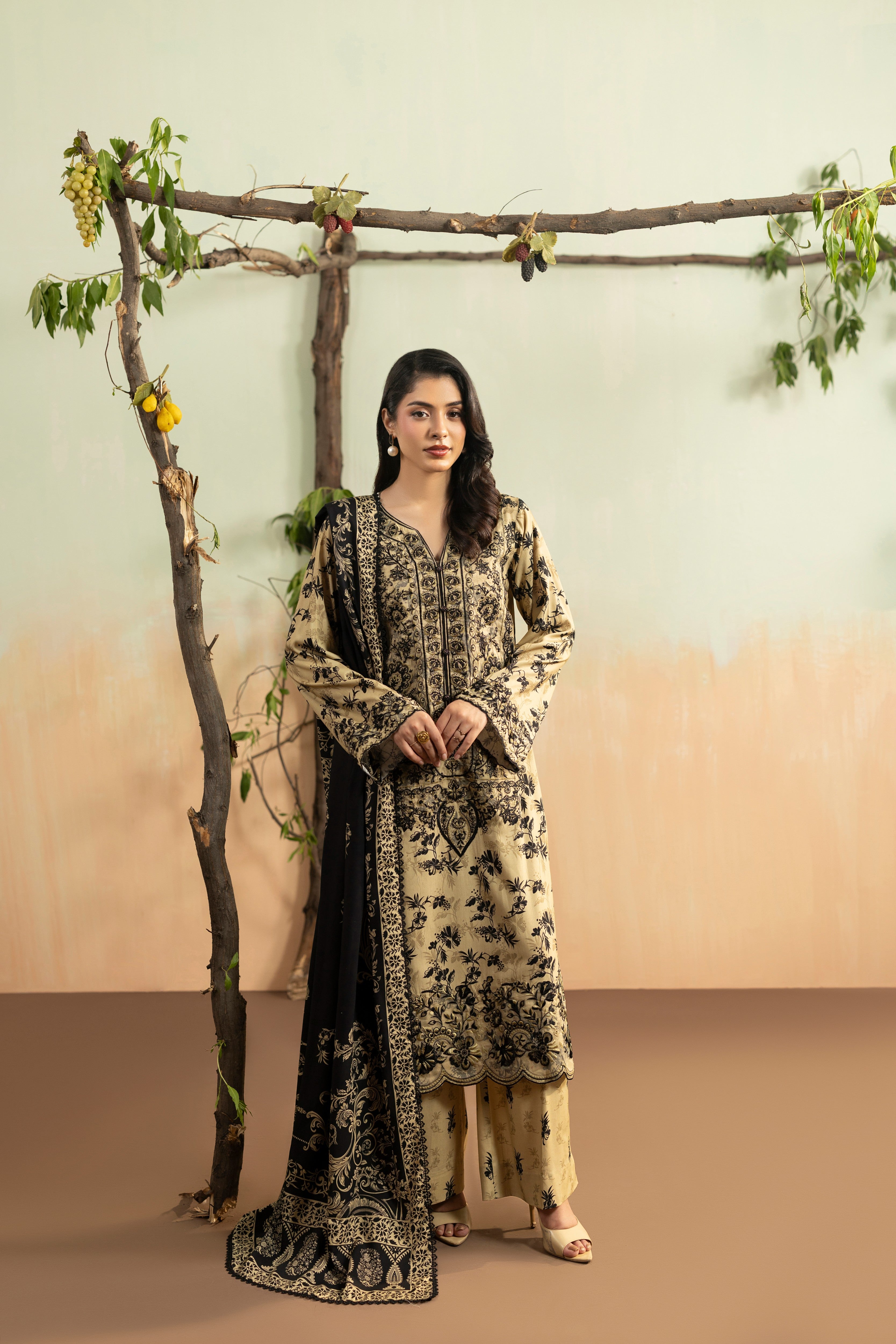 Aneelas Viscose Print Emb 3pc Viscose Duppata [VC-26-18-A] [Dispatch Time 2 Month]