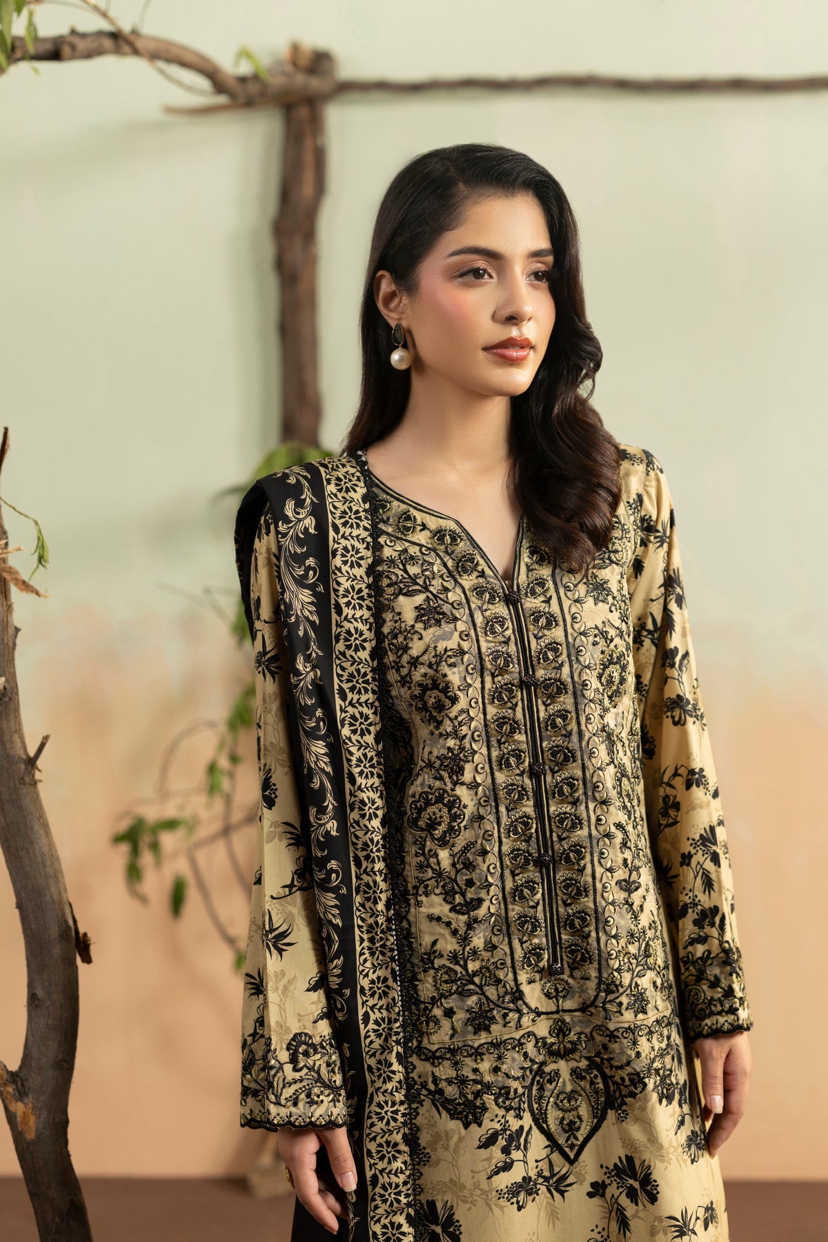 Aneelas Viscose Print Emb 3pc Chiffon Duppata [VC-26-18-B] [Dispatch Time 2 Month]
