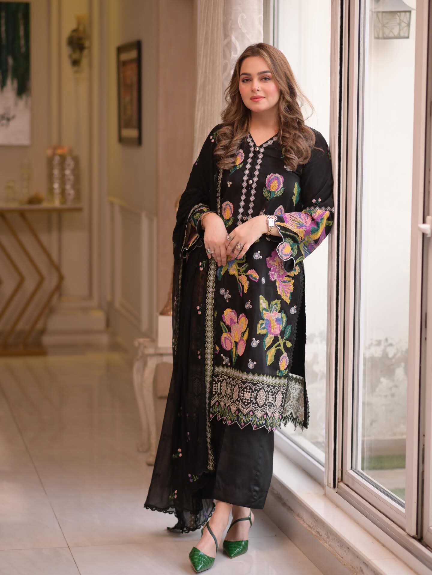 Rs 16500 Aneelas Stitched Karandi Chiffon Emb Duppata 3pc [KR-05] [Dispatch Time 2 Months]