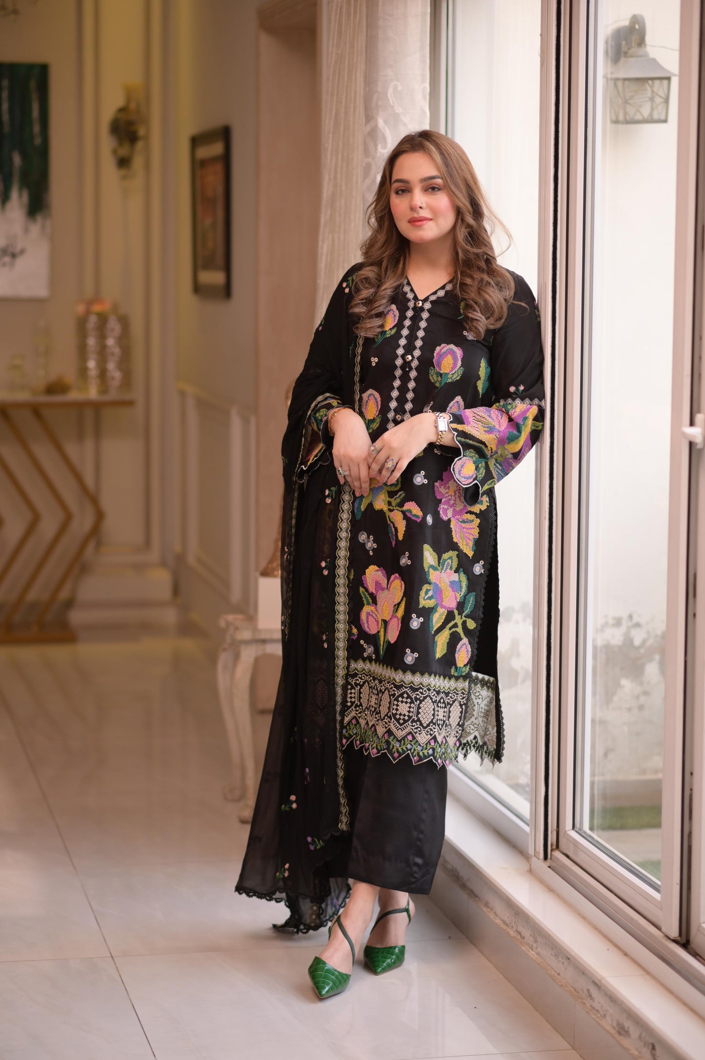 Rs 16500 Aneelas Stitched Karandi Chiffon Emb Duppata 3pc [KR-05] [Dispatch Time 2 Months]