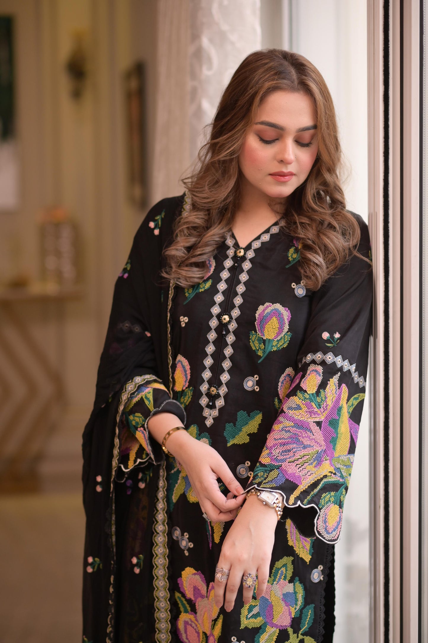 Rs 11500 Aneelas Stitched Karandi Emb Shirt Trouser 2pc [KR-05] [Dispatch Time 2 Months]