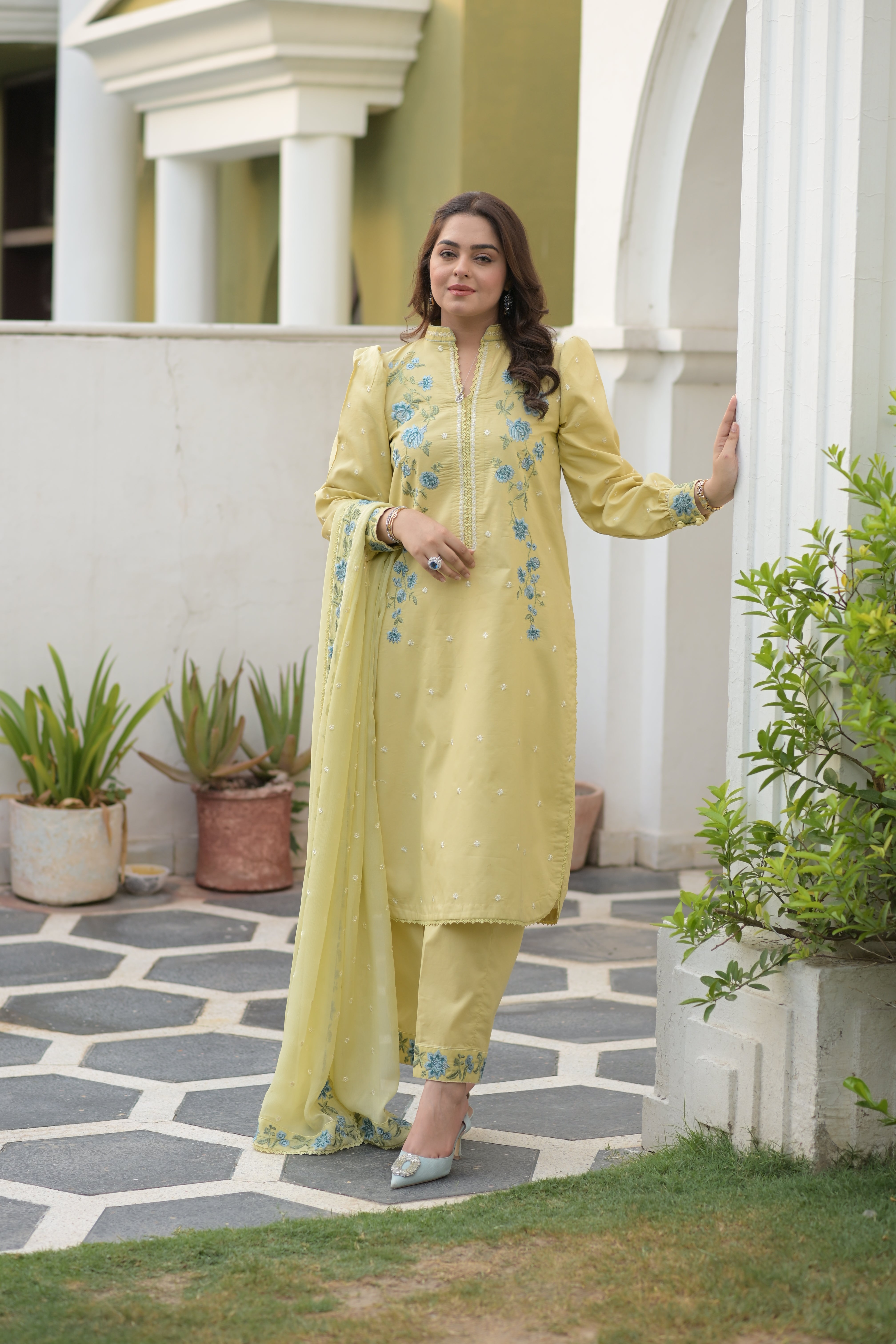 Rs 8500 Aneelas Stitched Emb Lawn Shirt Trouser 2pc [LUX-26-91] [Dispatch Time 2 Months]