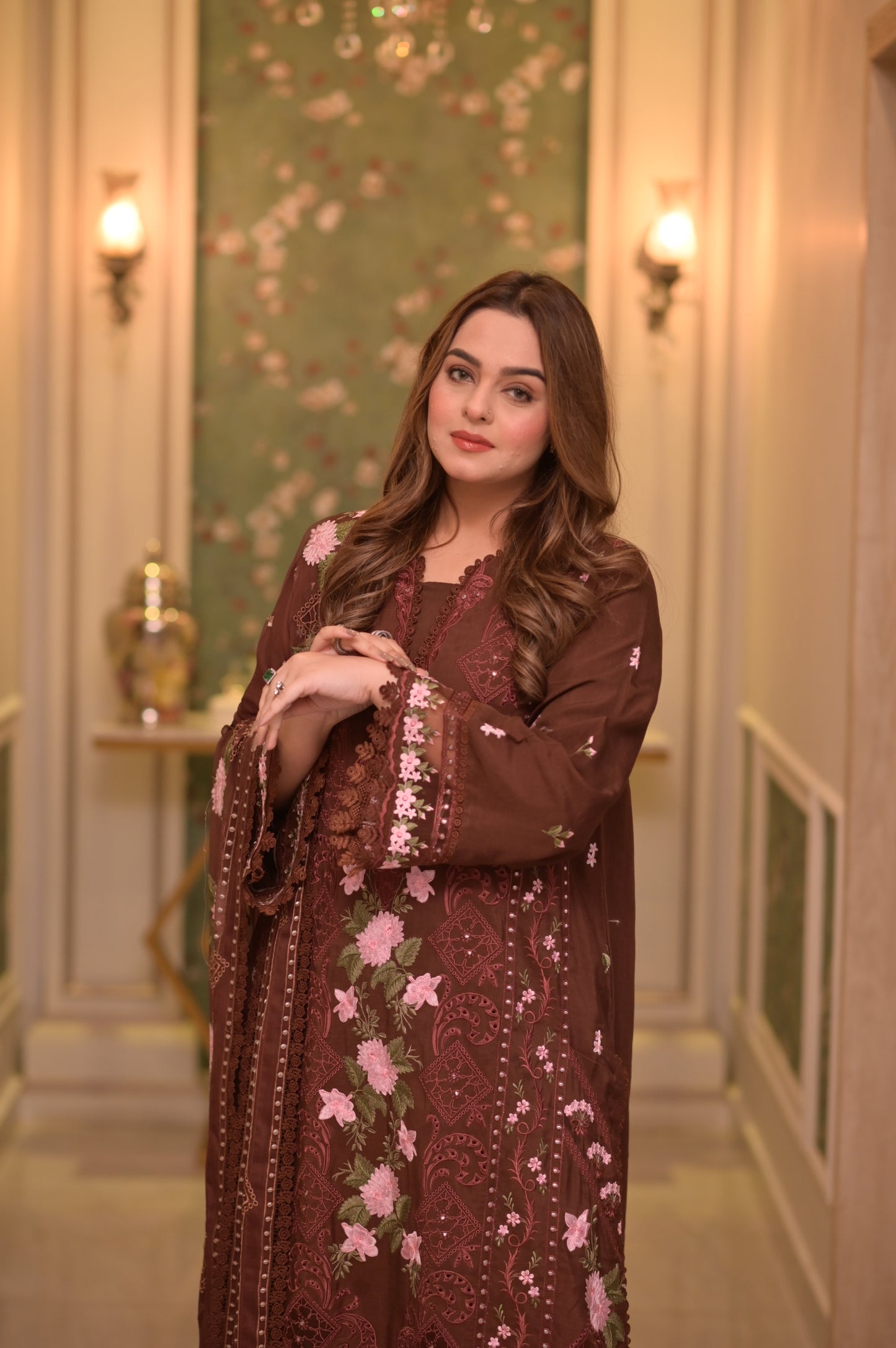 Rs 16500 Aneelas Stitched Cambric Emb Chiffon Duppata 3pc [WLUX-12] [Dispatch Time 2.5 Months]