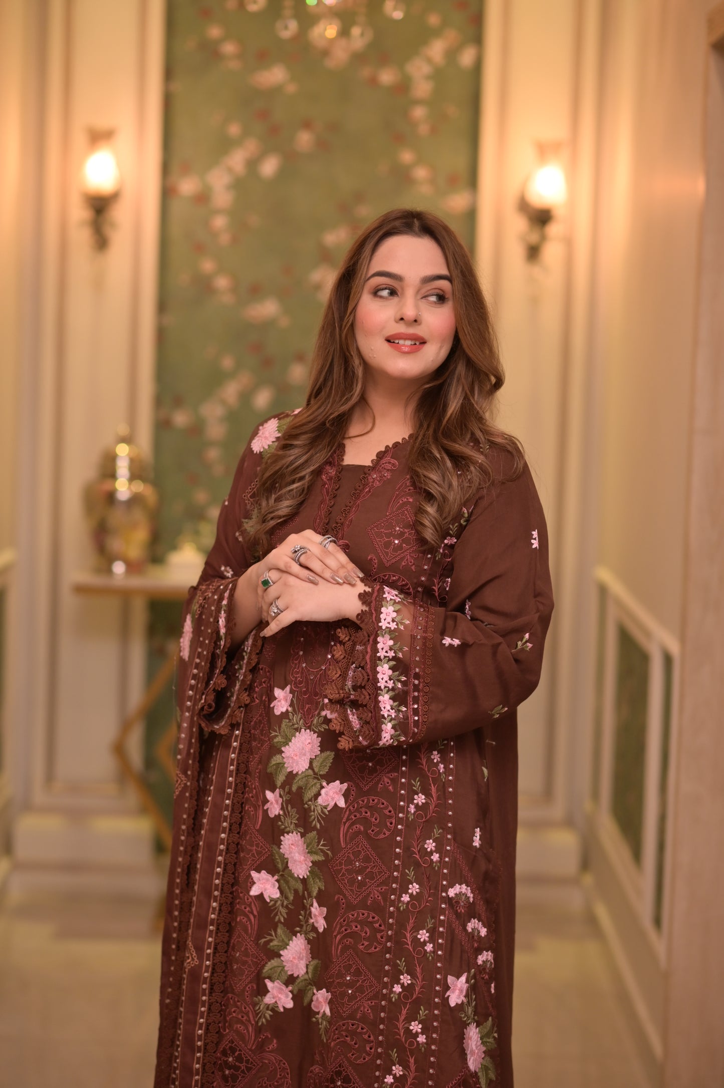 Rs 16500 Aneelas Stitched Cambric Emb Chiffon Duppata 3pc [WLUX-12] [Dispatch Time 2.5 Months]