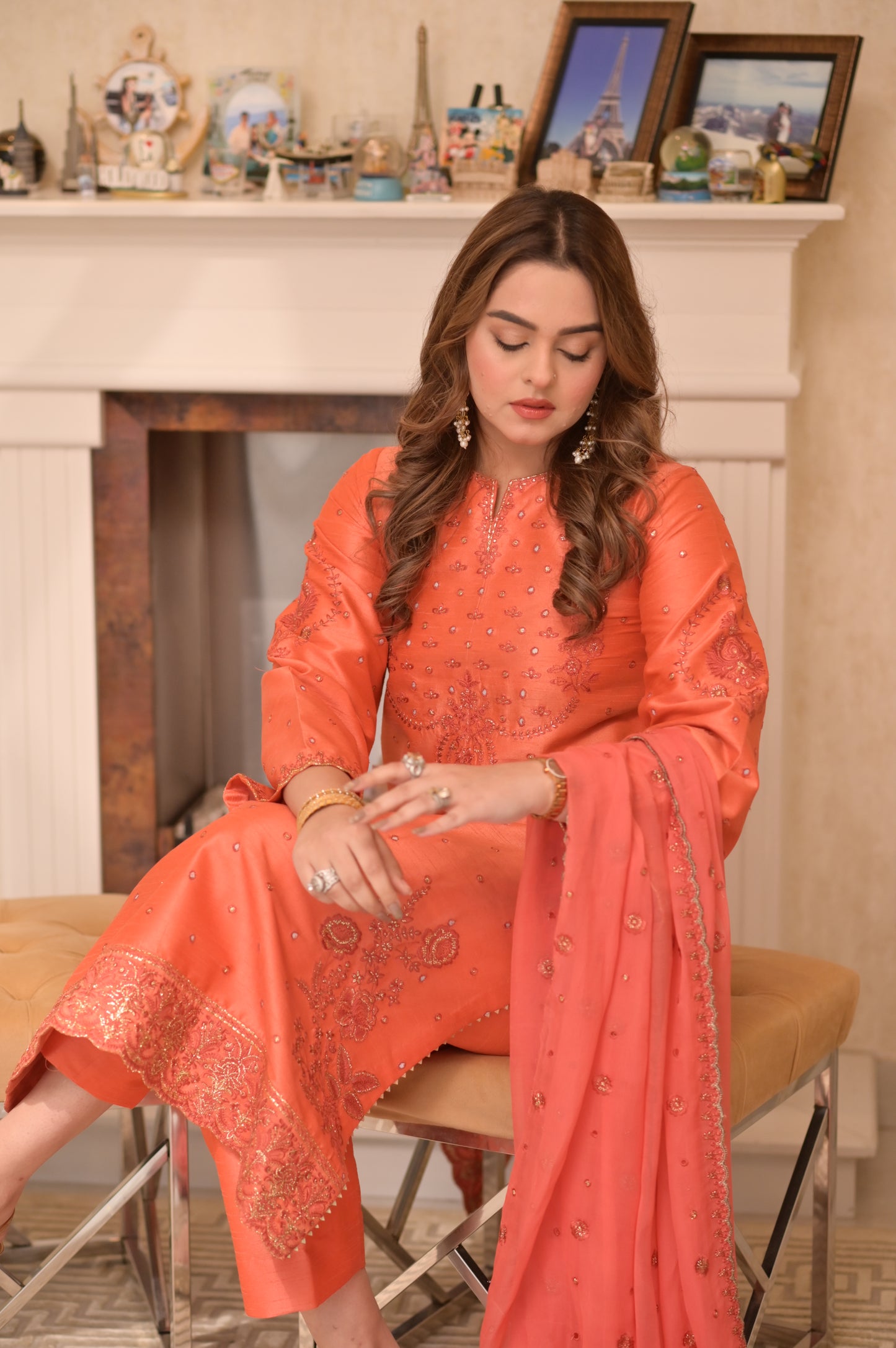 Rs 14500 Aneelas Stitched Silk Chiffon Duppata 3pc [RS-11] [Dispatch Time 2 Months]