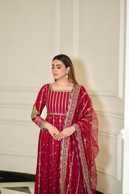Rs 23500 Aneelas Stitched Raw Silk Maxi Heavy Net Duppata 3pc [FC-04] [Dispatch Time 2 Months]