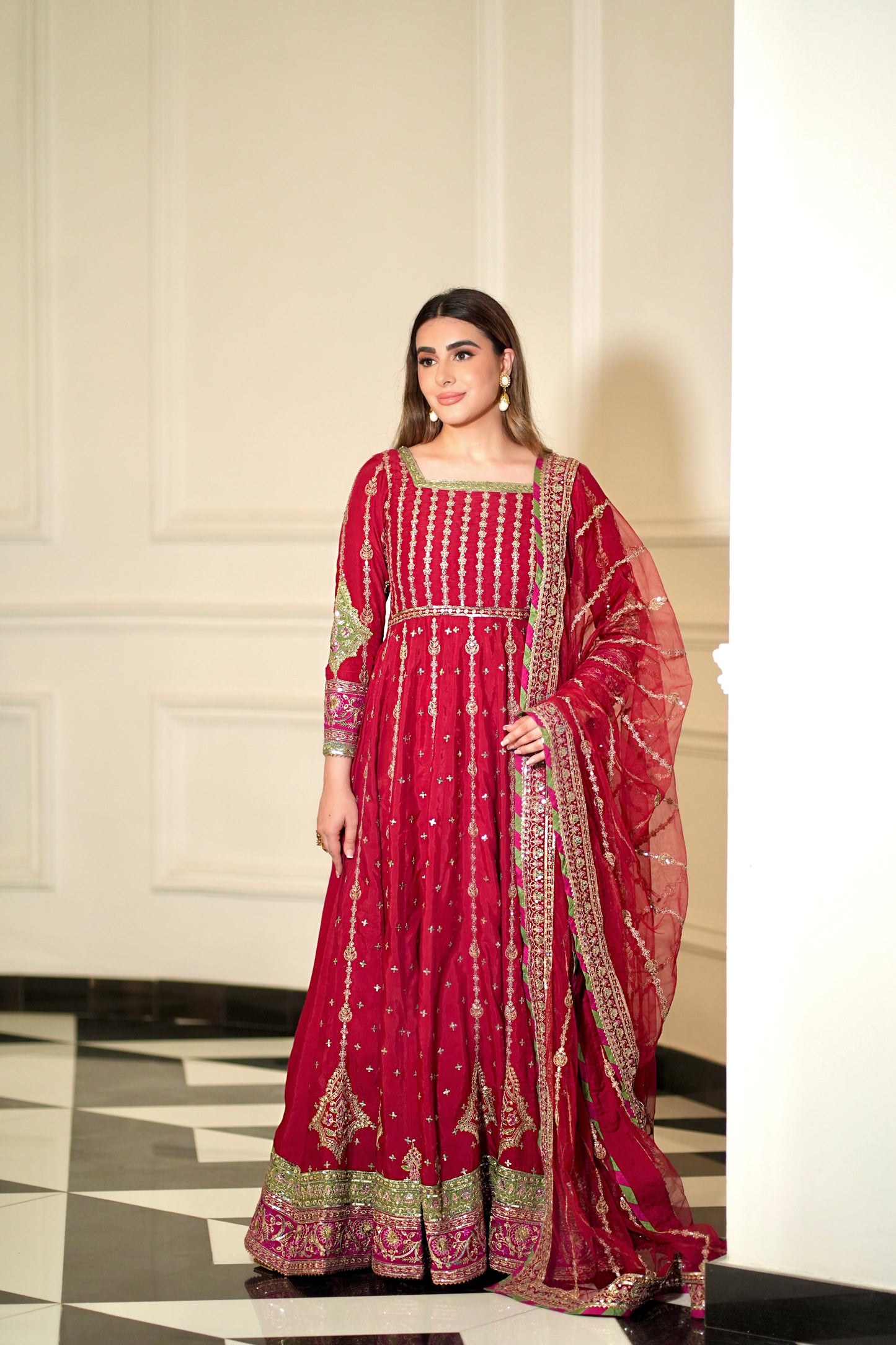 Rs 23500 Aneelas Stitched Raw Silk Maxi Heavy Net Duppata 3pc [FC-04] [Dispatch Time 2 Months]