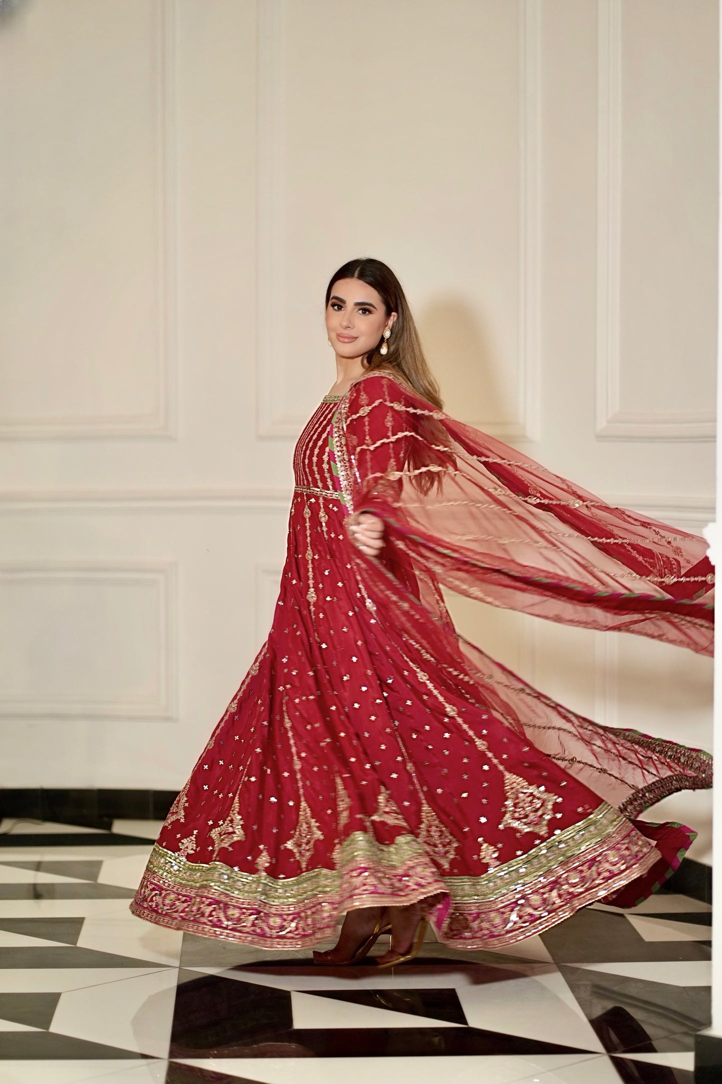 Rs 23500 Aneelas Stitched Raw Silk Maxi Heavy Net Duppata 3pc [FC-04] [Dispatch Time 2 Months]