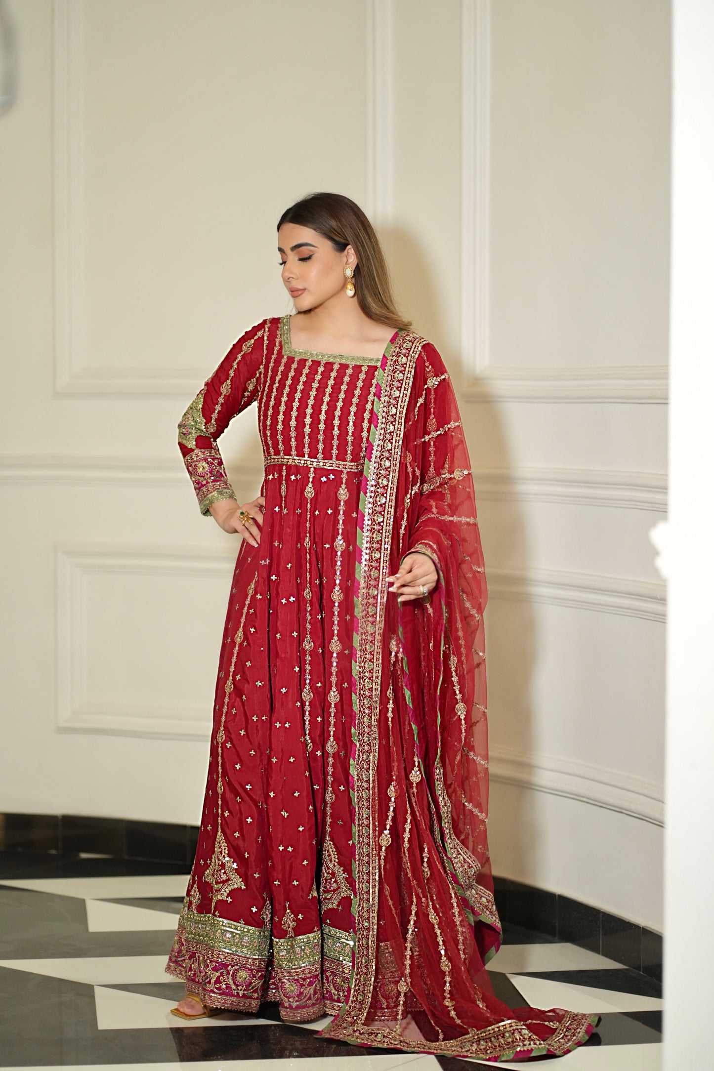 Rs 23500 Aneelas Stitched Raw Silk Maxi Heavy Net Duppata 3pc [FC-04] [Dispatch Time 2 Months]