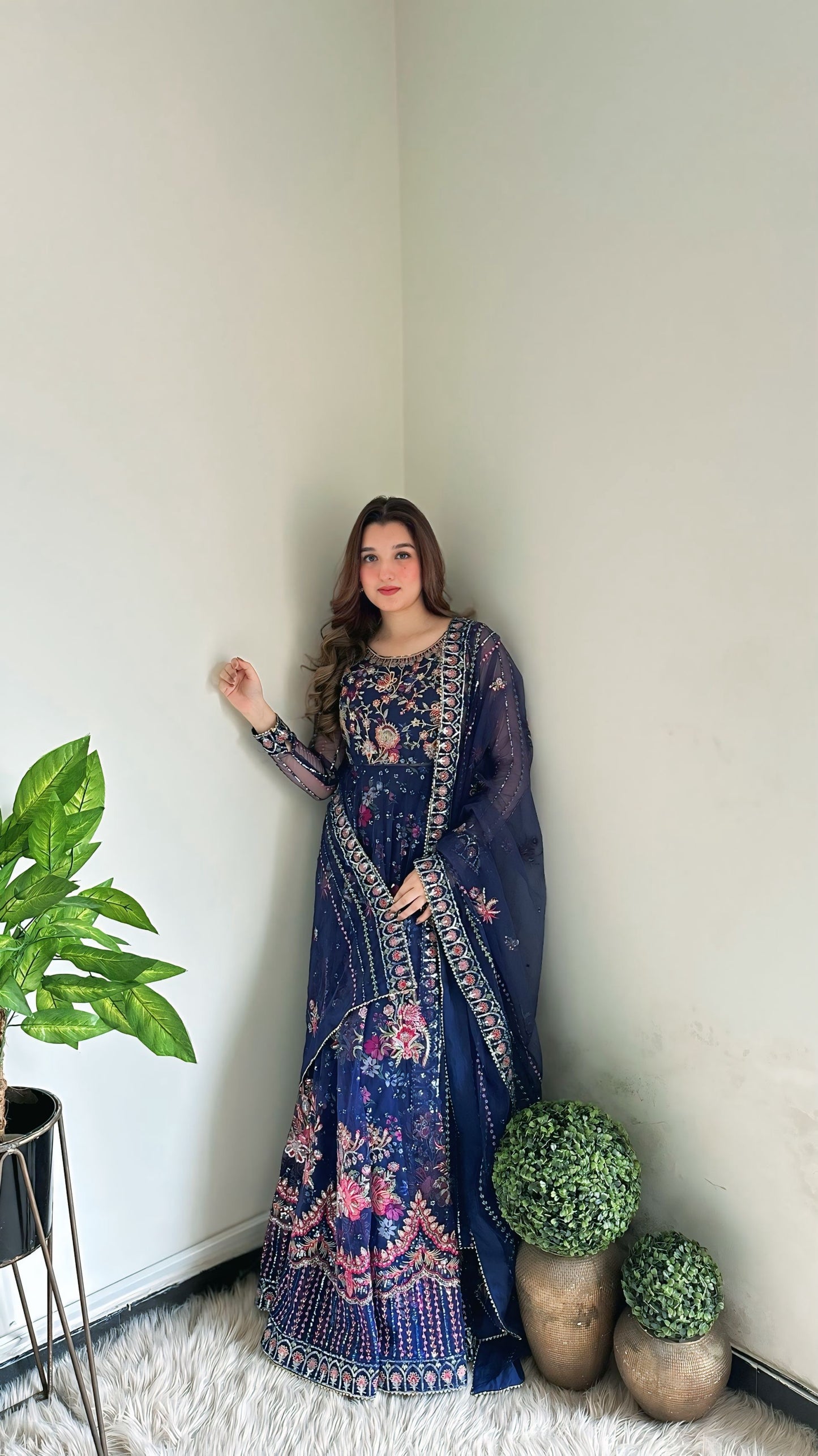 Aneelas Stitched Wedding Maxi Print Raw Silk Bottom 3pc [BR-13] [Dispatch Time 2 Months]