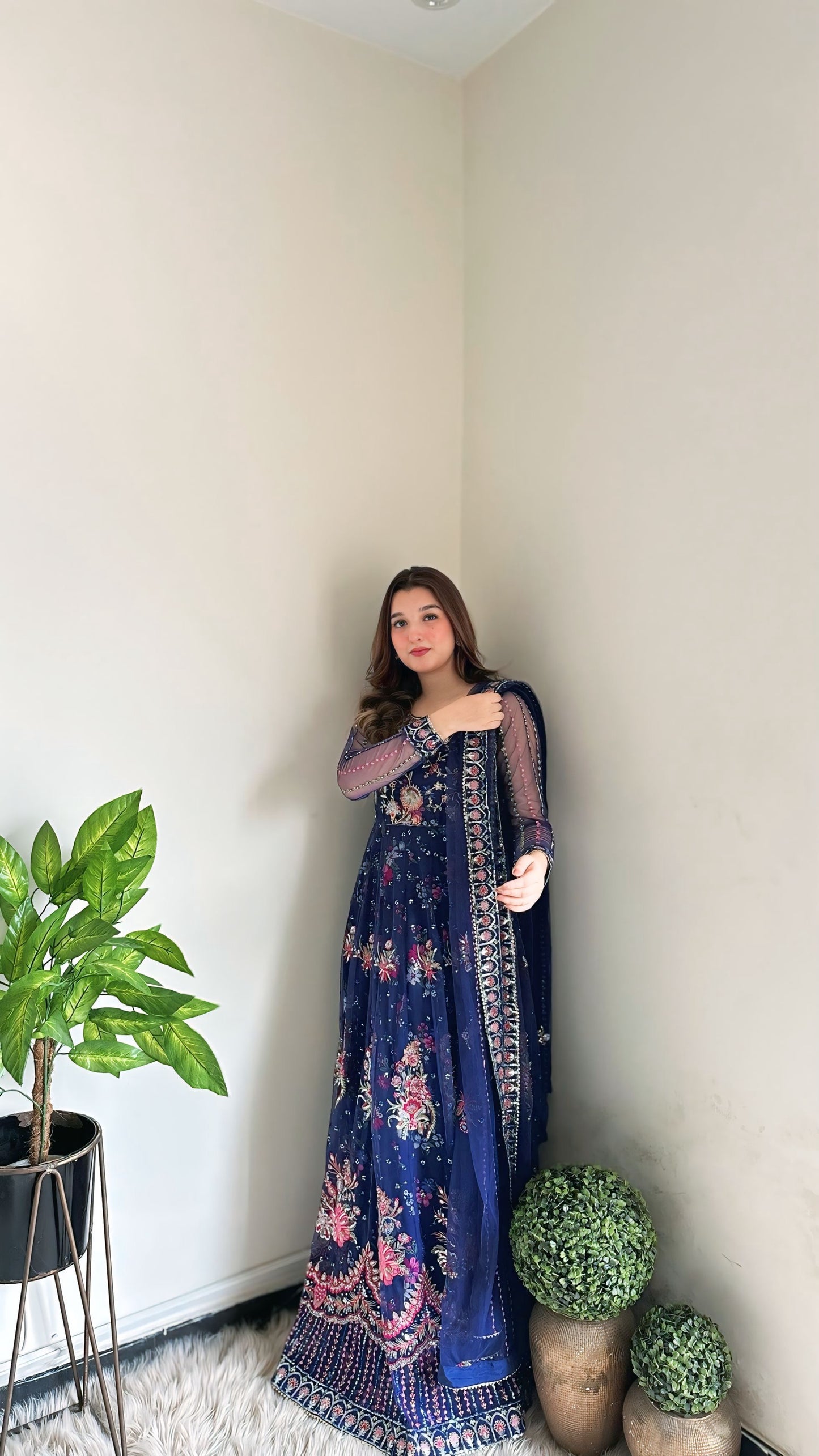 Aneelas Stitched Wedding Maxi Print Raw Silk Bottom 3pc [BR-13] [Dispatch Time 2 Months]