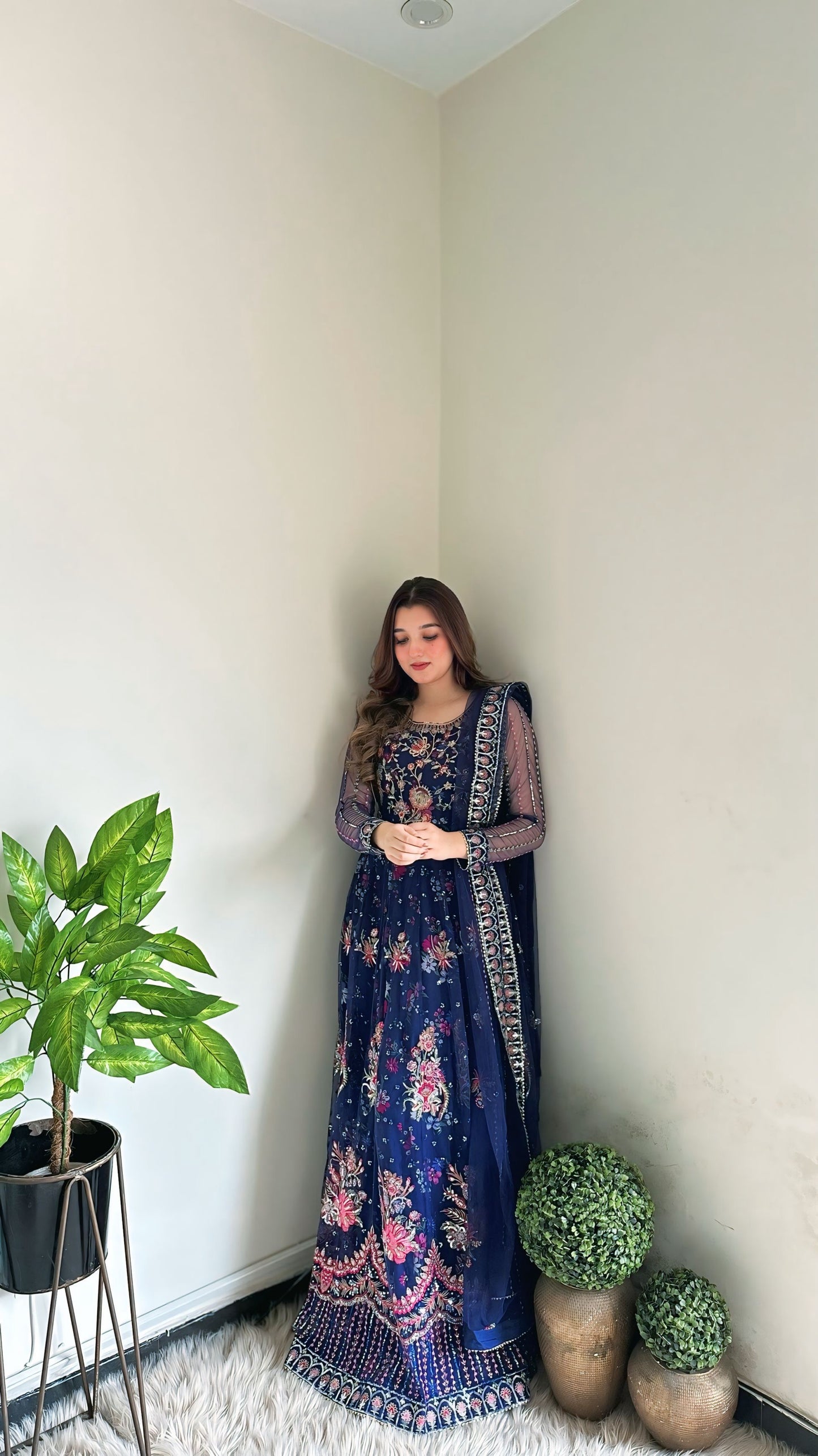 Aneelas Stitched Wedding Maxi Print Raw Silk Bottom 3pc [BR-13] [Dispatch Time 2 Months]