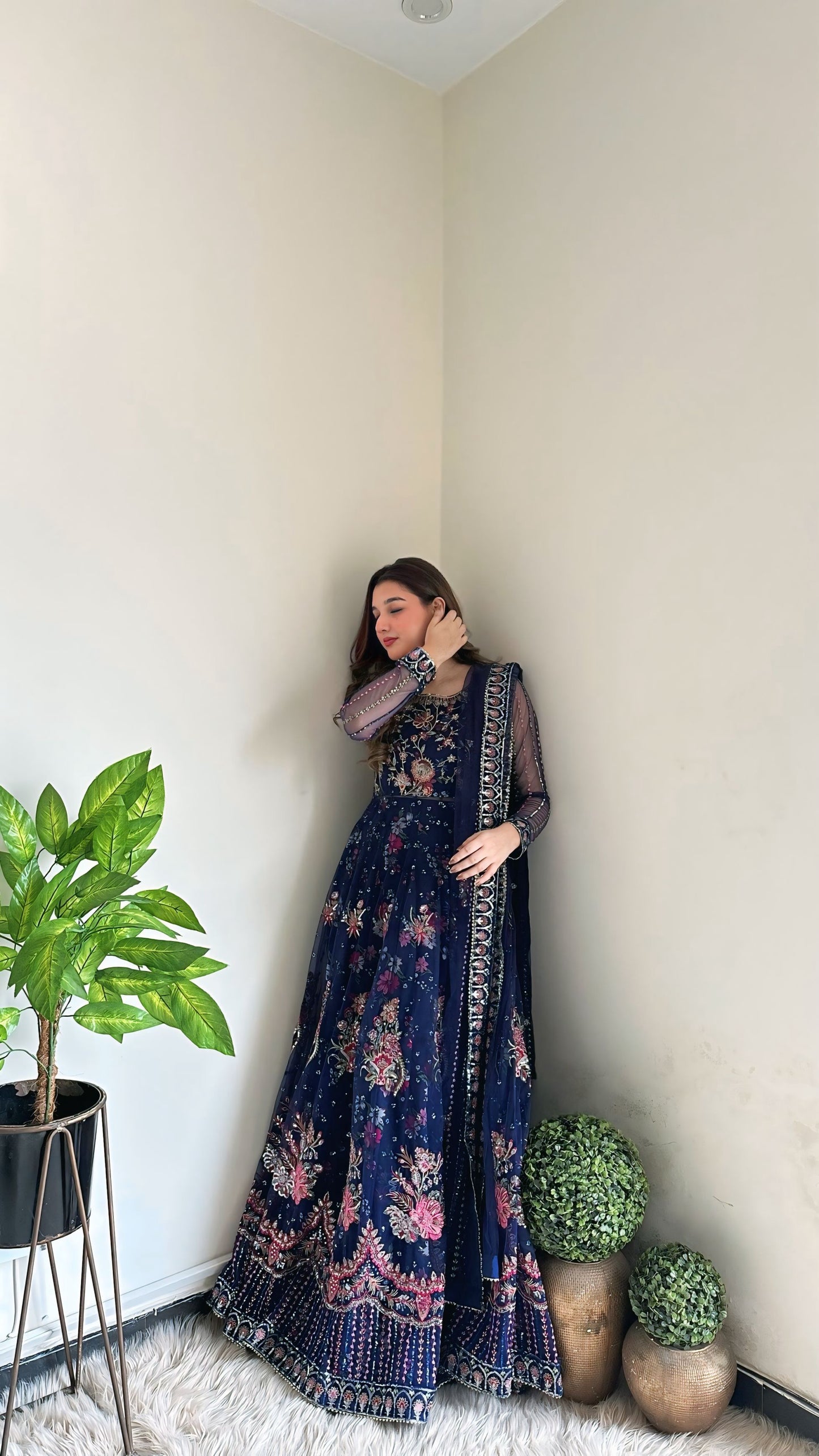 Aneelas Stitched Wedding Maxi Print Raw Silk Bottom 3pc [BR-13] [Dispatch Time 2 Months]