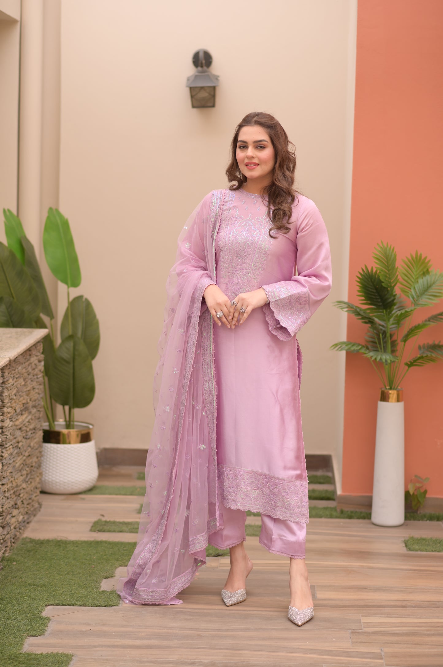 Rs 16500 Aneelas Stitched Tussel Silk Emb Frock 3pc [EID-09] [Dispatch Time 2 Months]