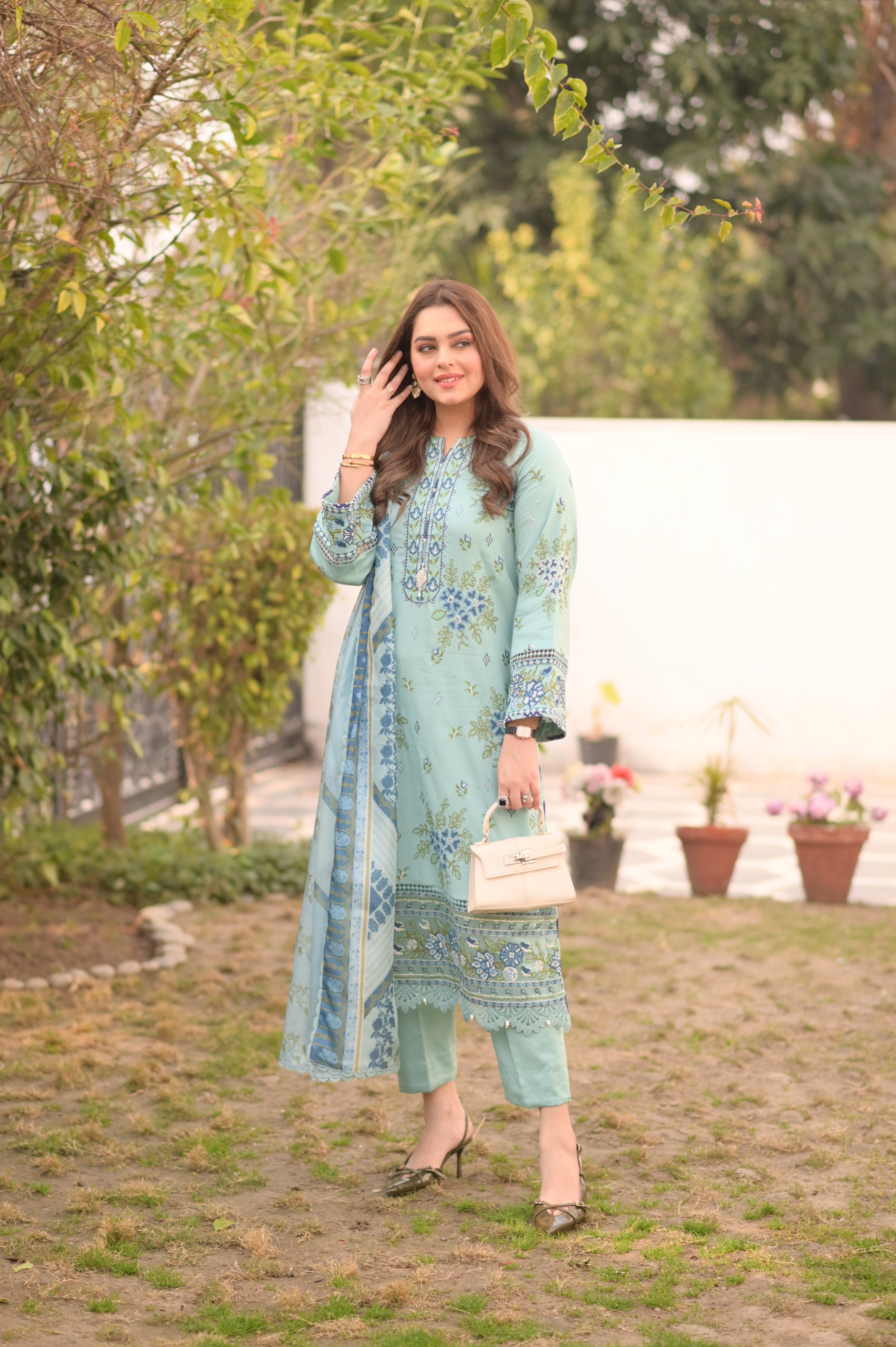 Rs 13500 Aneelas Stiched Lawn Emb Silk Duppata 3pc [LUX-26-02] [Dispatch Time 2 Month]