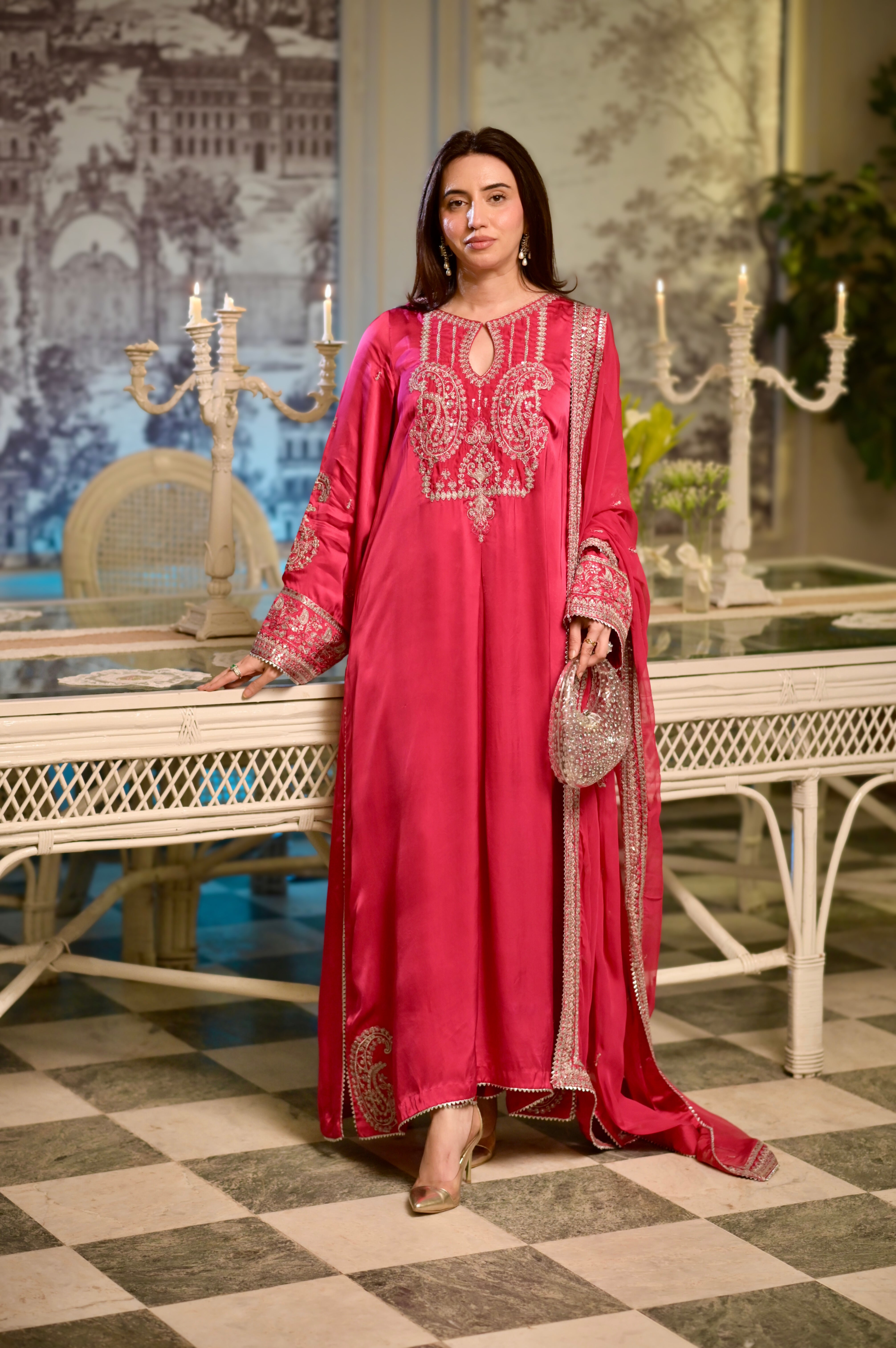 Rs 15500 Aneelas Stitched Silk Emb Chiffon Emb Duppata 3pc [RS-08] [Dispatch Time 2 Months]