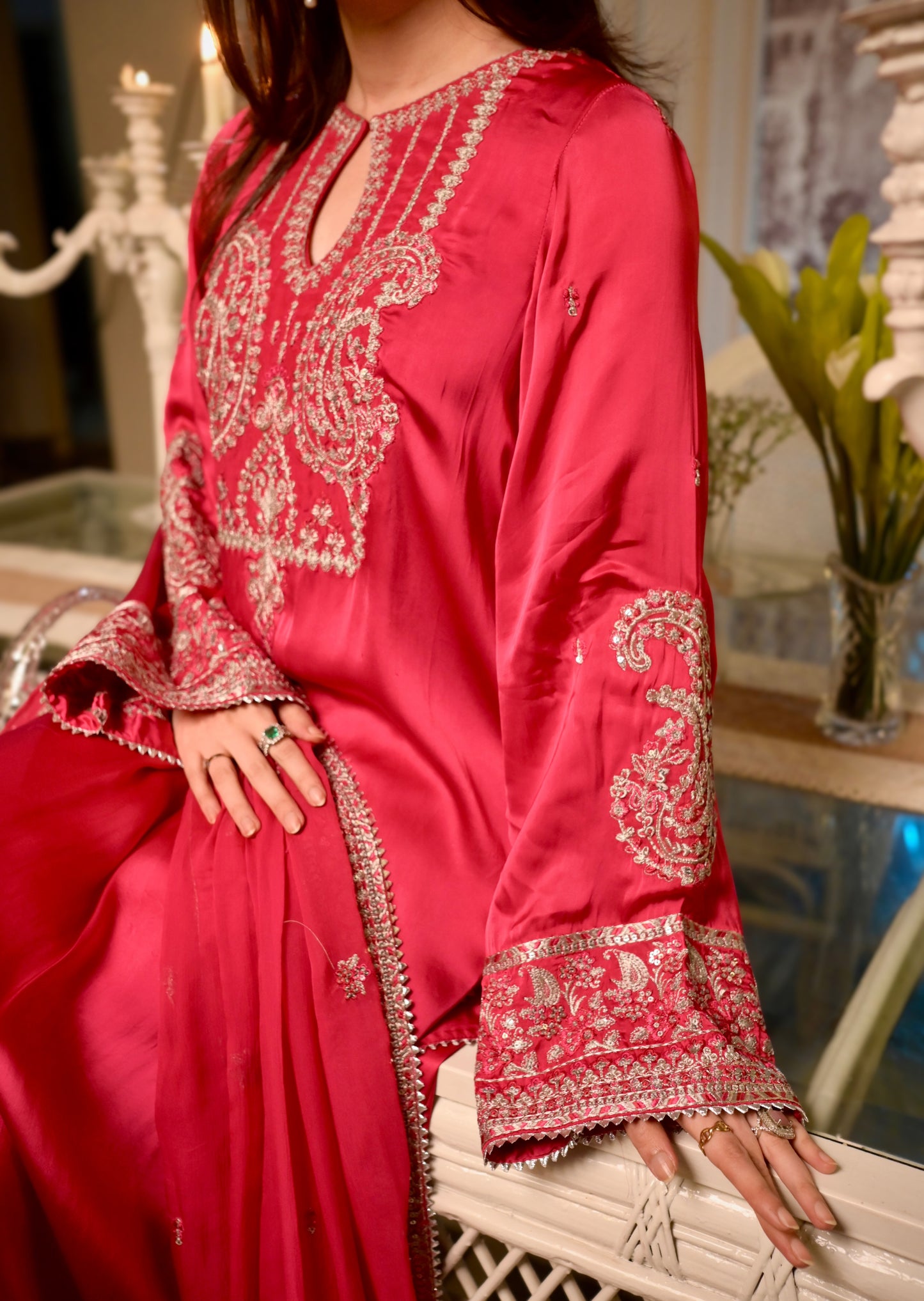 Rs 15500 Aneelas Stitched Silk Emb Chiffon Emb Duppata 3pc [RS-08] [Dispatch Time 2 Months]