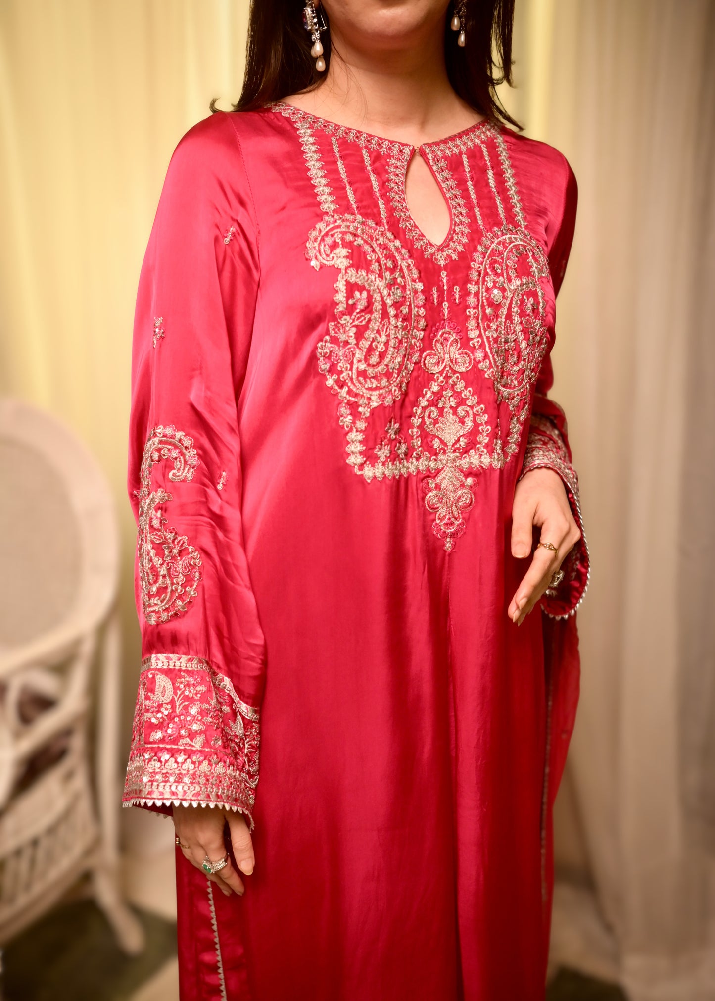 Rs 15500 Aneelas Stitched Silk Emb Chiffon Emb Duppata 3pc [RS-08] [Dispatch Time 2 Months]