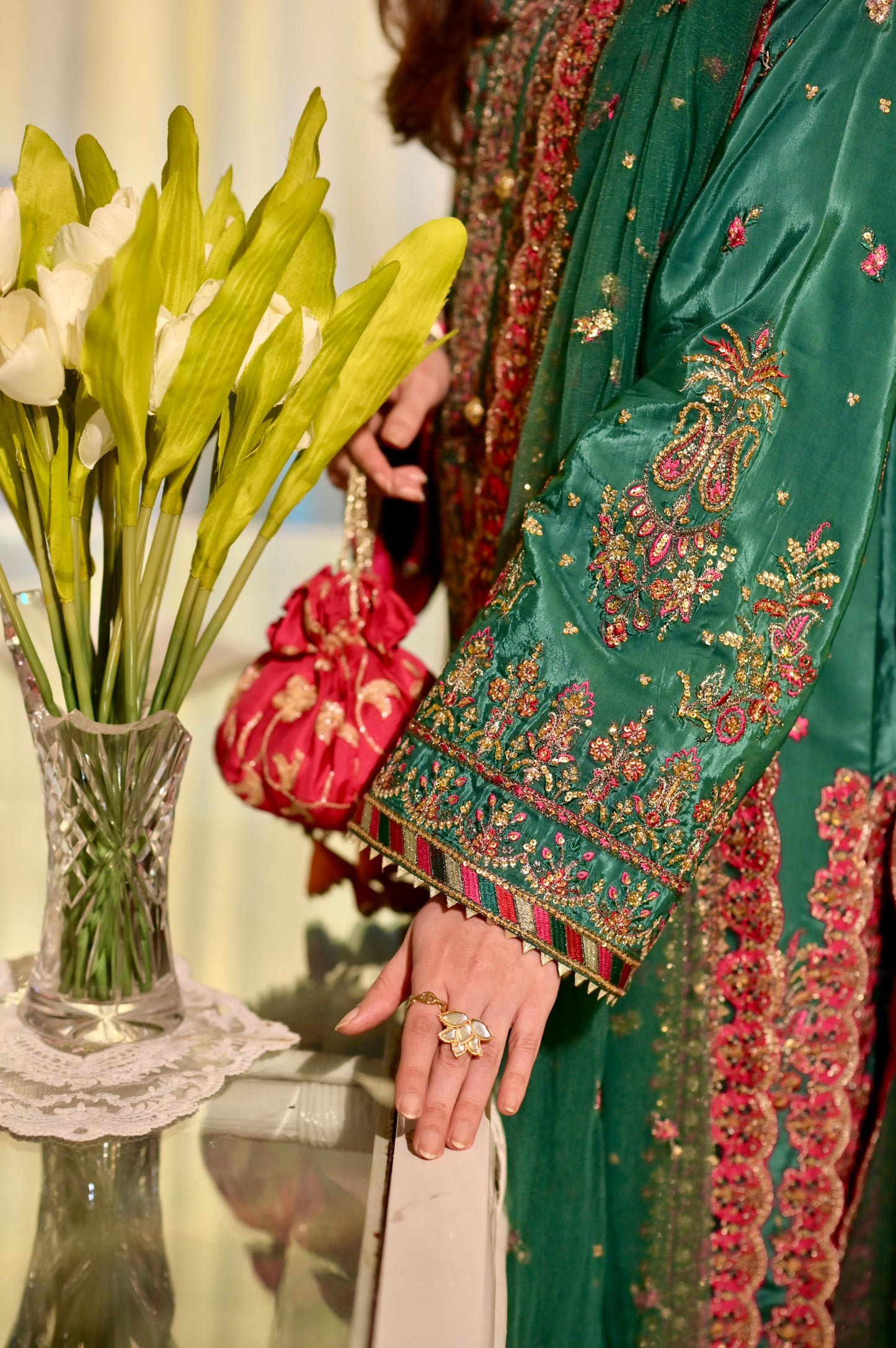 Rs 19500 Aneelas Stitched Sheesha Silk Net Duppata Emb 3pc [Pink Trouser] [EID-03-A] [Dispatch Time 2.5 Months]