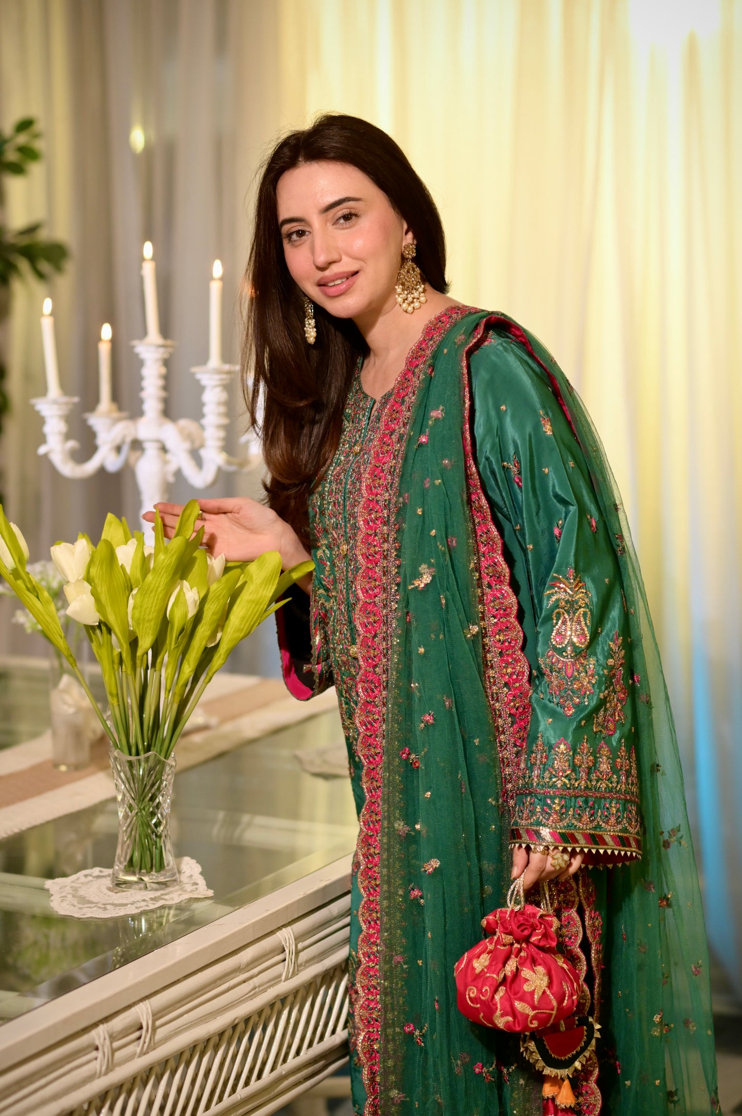 Rs 19500 Aneelas Stitched Sheesha Silk Net Duppata Emb 3pc [Pink Trouser] [EID-03-A] [Dispatch Time 2.5 Months]