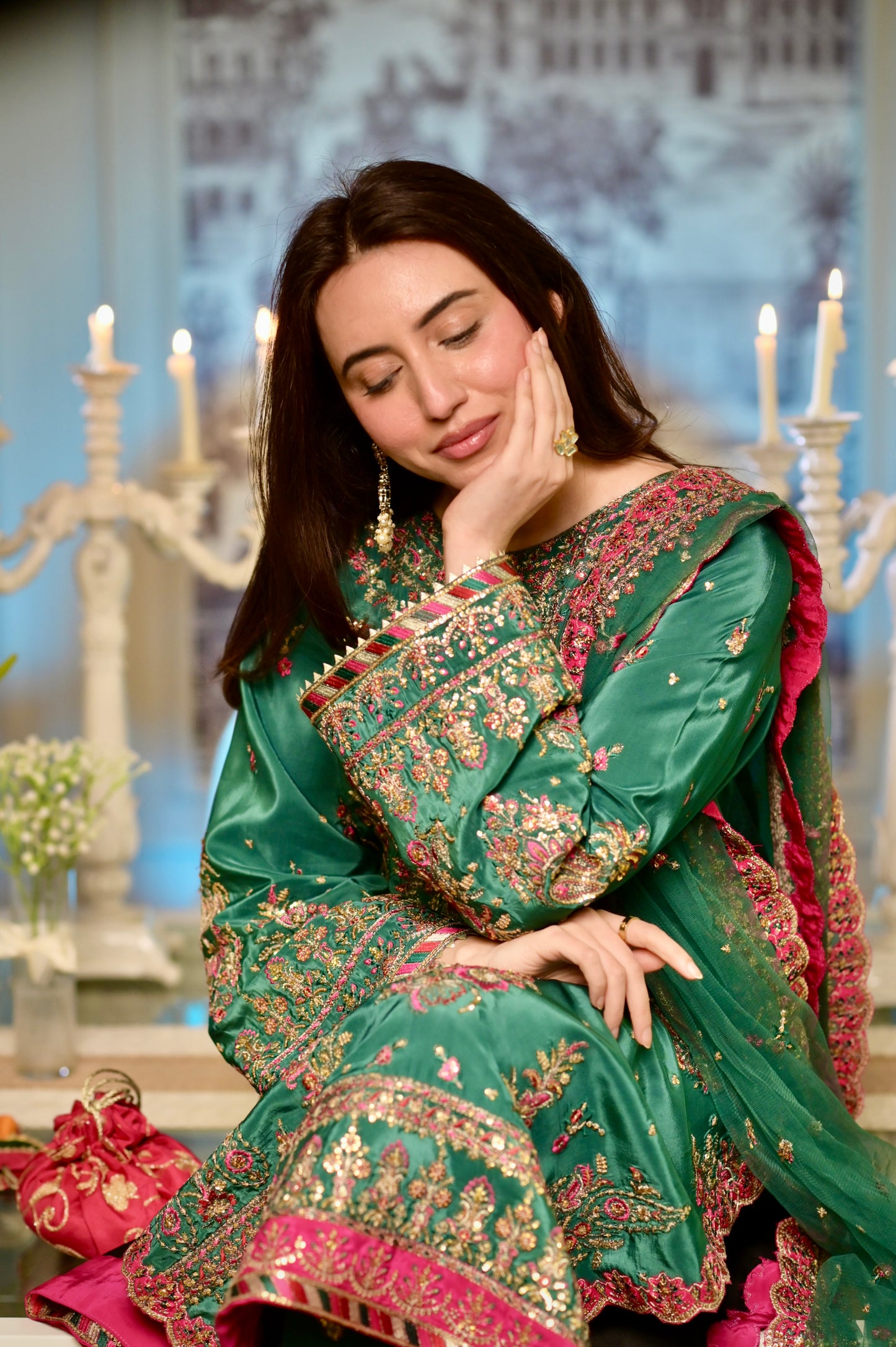 Rs 19500 Aneelas Stitched Sheesha Silk Net Duppata Emb 3pc [Same Trouser] [EID-03-B] [Dispatch Time 2.5 Months]