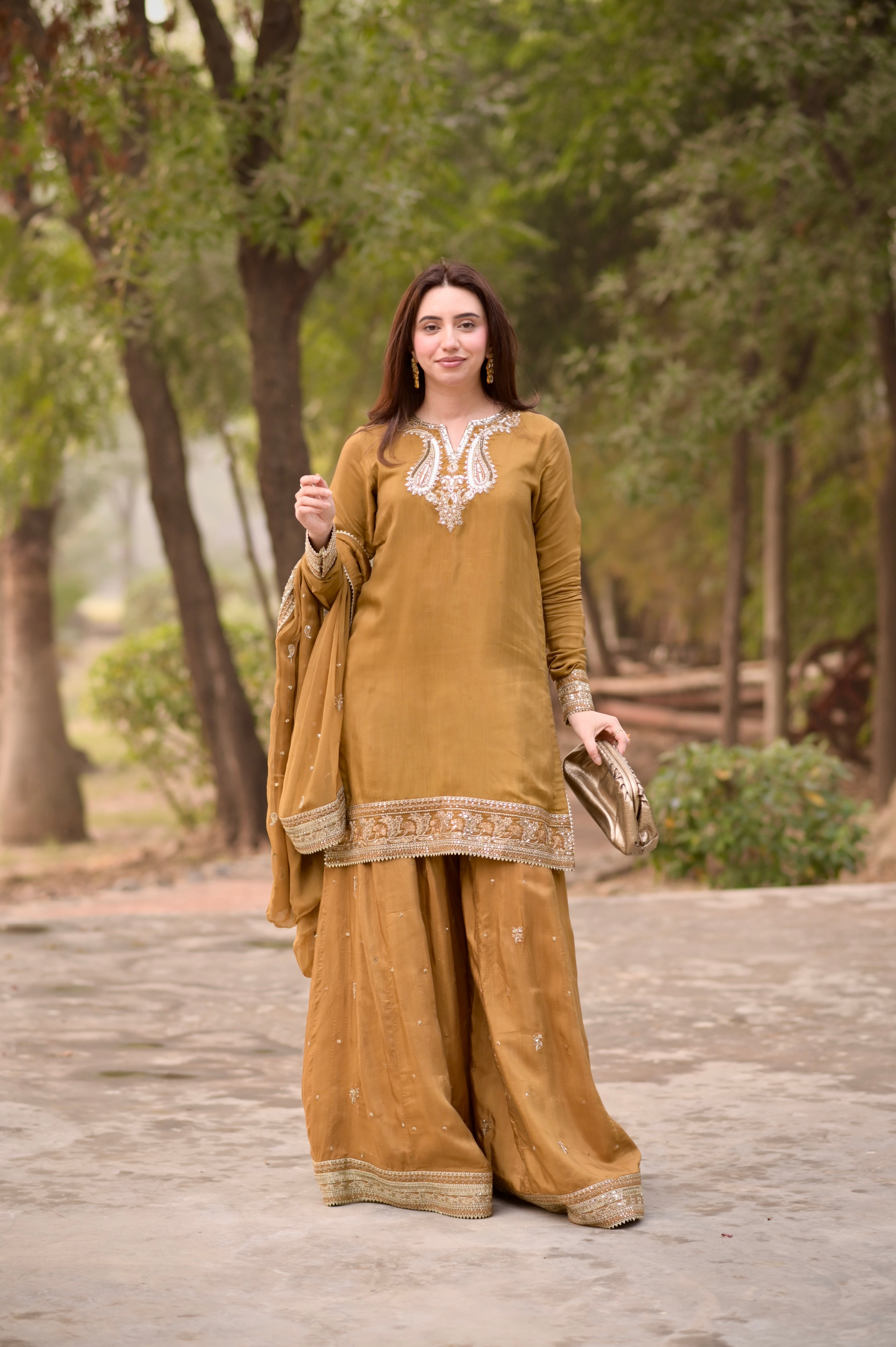 Rs 15500 Aneelas Eid Launch Stitched Raw Silk Shirt Trouser Chiffon Emb Duppata 3pc [EID-02-B] [Dispatch Time 2 Months]