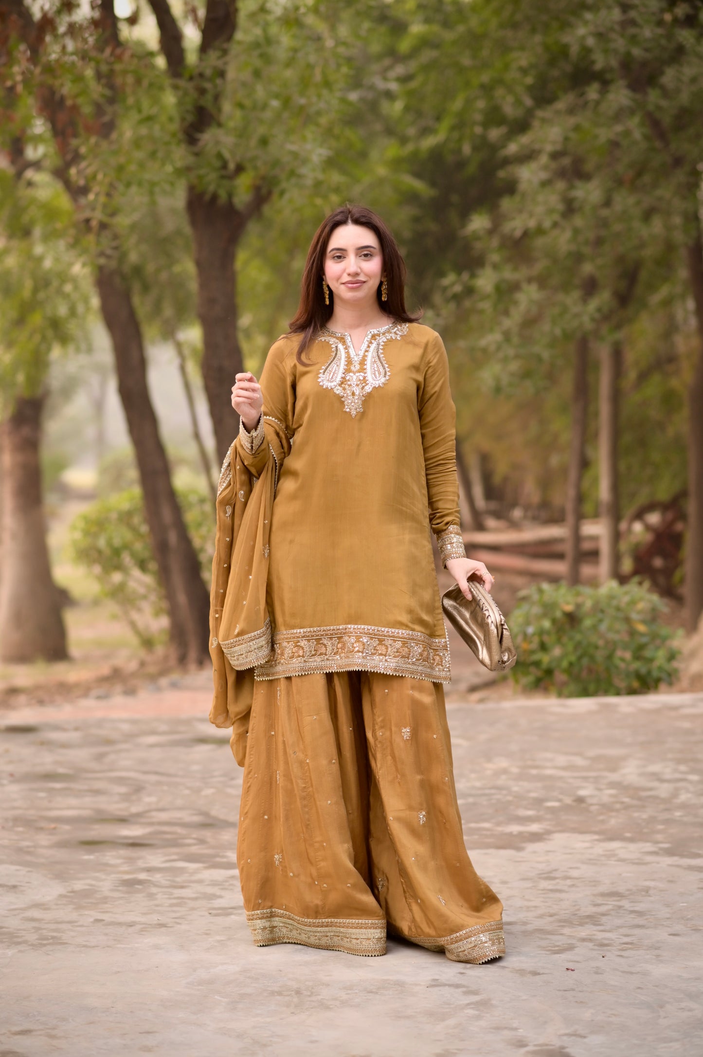 Rs 15500 Aneelas Eid Launch Stitched Raw Silk Shirt Trouser Chiffon Emb Duppata 3pc [EID-02-B] [Dispatch Time 2 Months]