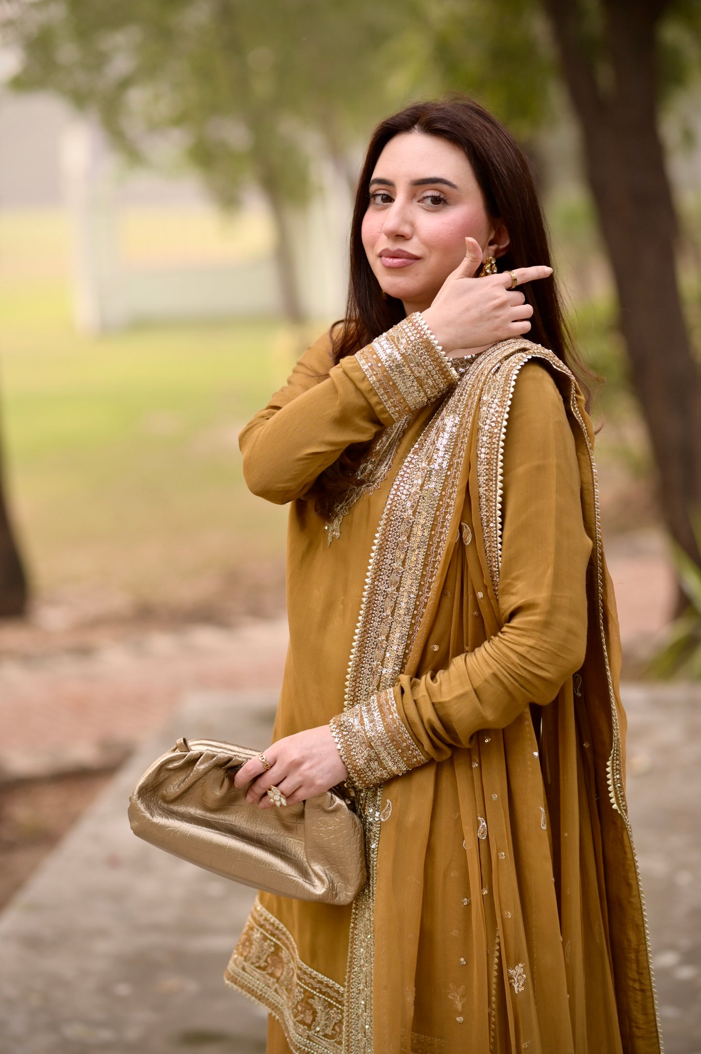 Rs 15500 Aneelas Eid Launch Stitched Raw Silk Shirt Trouser Chiffon Emb Duppata 3pc [EID-02-B] [Dispatch Time 2 Months]