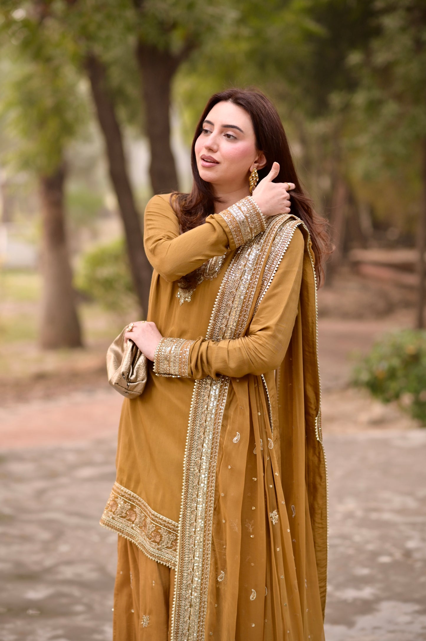 Rs 15500 Aneelas Eid Launch Stitched Raw Silk Shirt Trouser Chiffon Emb Duppata 3pc [EID-02-B] [Dispatch Time 2 Months]