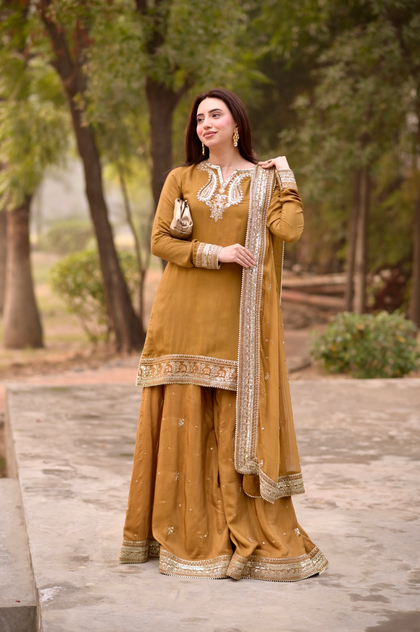 Rs 15500 Aneelas Eid Launch Stitched Raw Silk Shirt Trouser Chiffon Emb Duppata 3pc [EID-02-B] [Dispatch Time 2 Months]