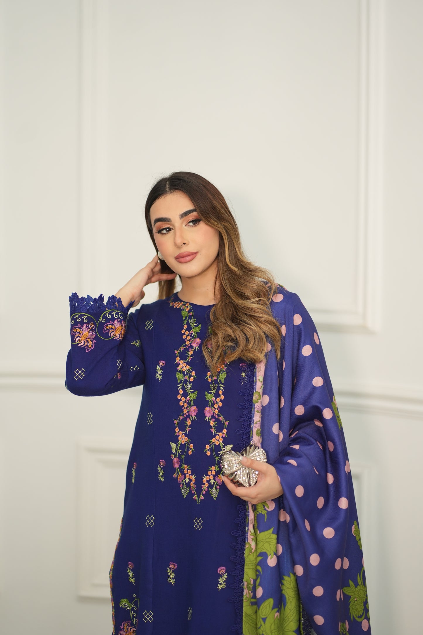 Aneelas Stitched Peach Wool Emb 3pc [PL-02] [Dispatch Time 2 Months]