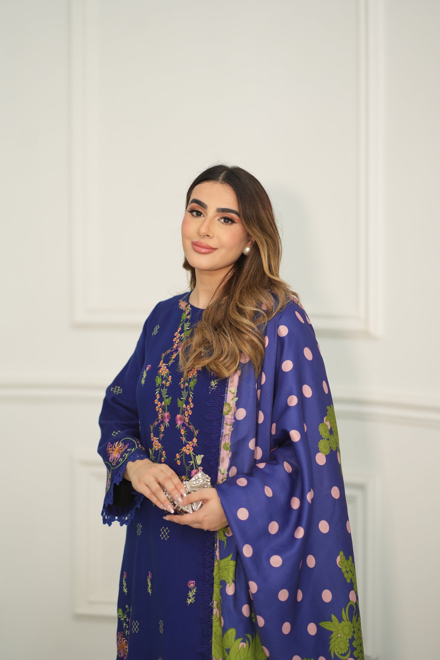 Aneelas Stitched Peach Wool Emb 3pc [PL-02] [Dispatch Time 2 Months]