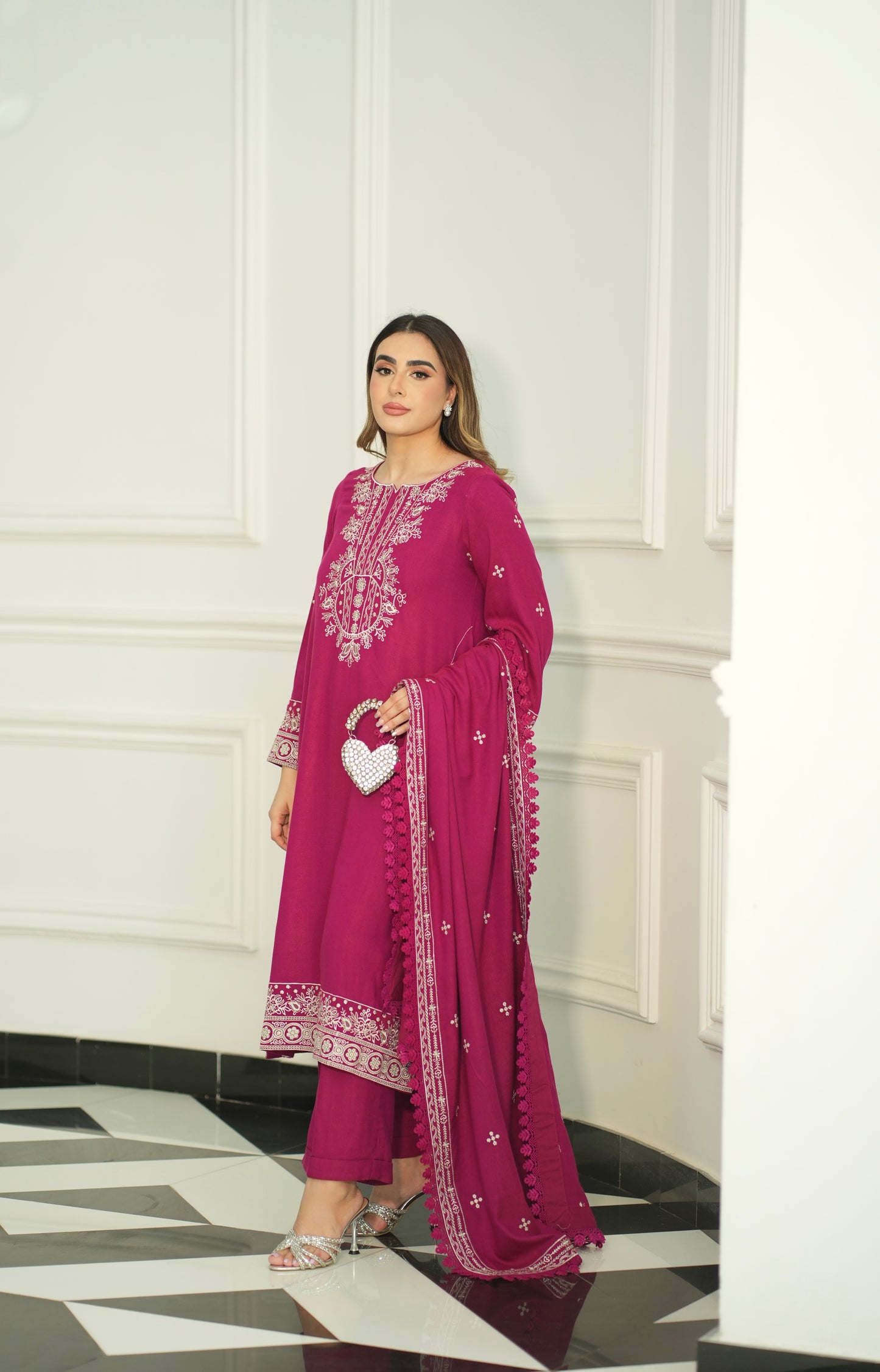 Aneelas Stitched Peach Wool Emb Front Only [PL-04] [Dispatch Time 2 Months]