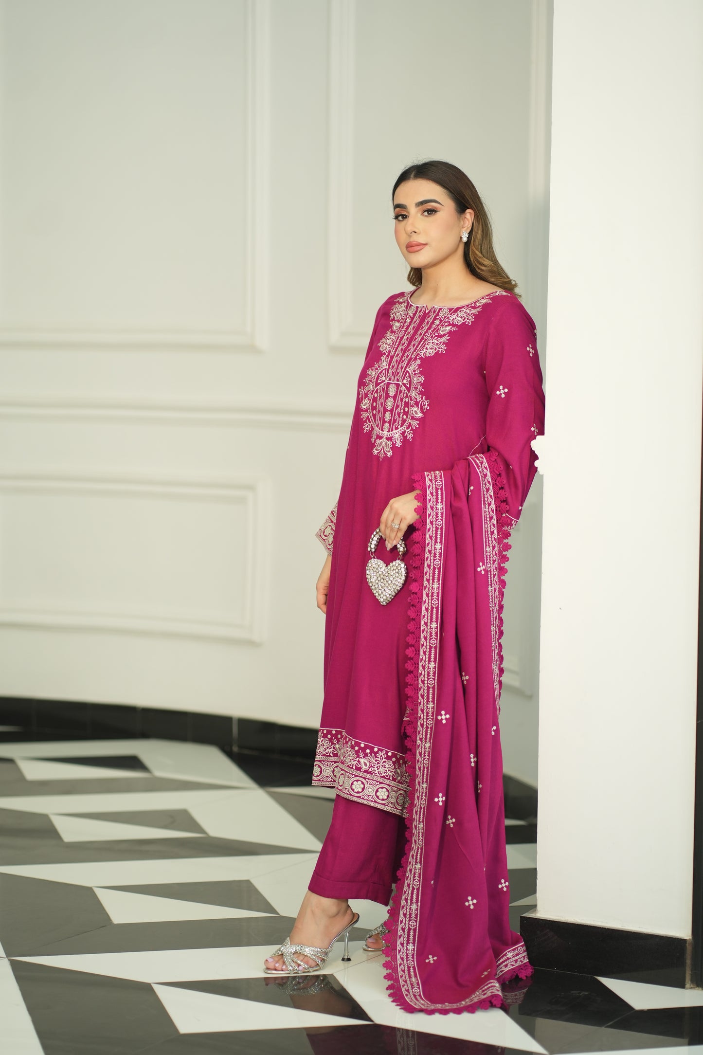 Aneelas Stitched Peach Wool Emb Front Only [PL-04] [Dispatch Time 2 Months]