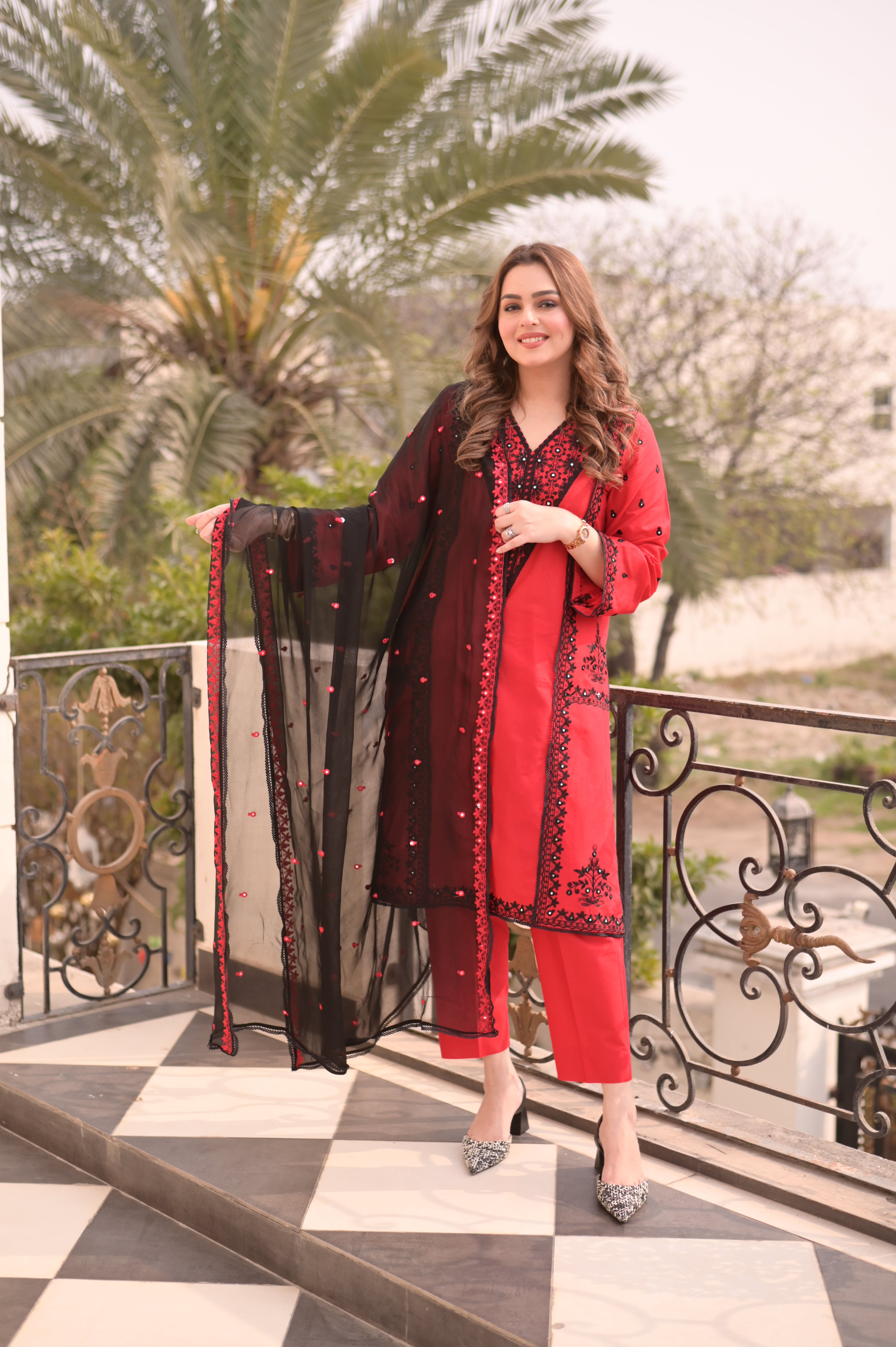 Rs 11000 Aneelas Stitched Lawn Emb Chiffon Duppata 3pc [LUX-26-16] [Dispatch Time 2 Months]