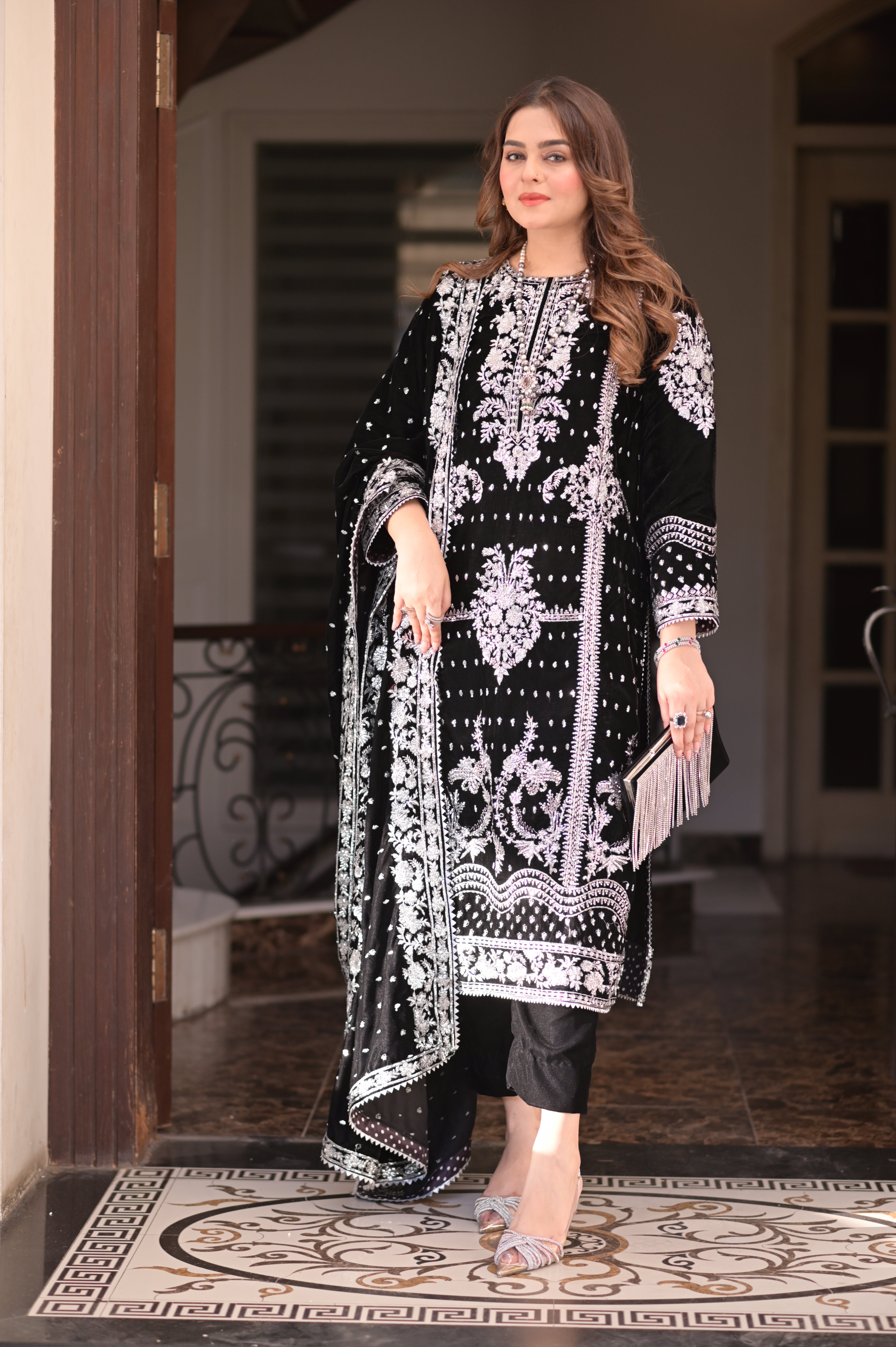 Aneelas Stitched Velvet Emb Shirt Trouser and Velvet Shawl 3pc [VT-04] [Dispatch Time 2 Months]