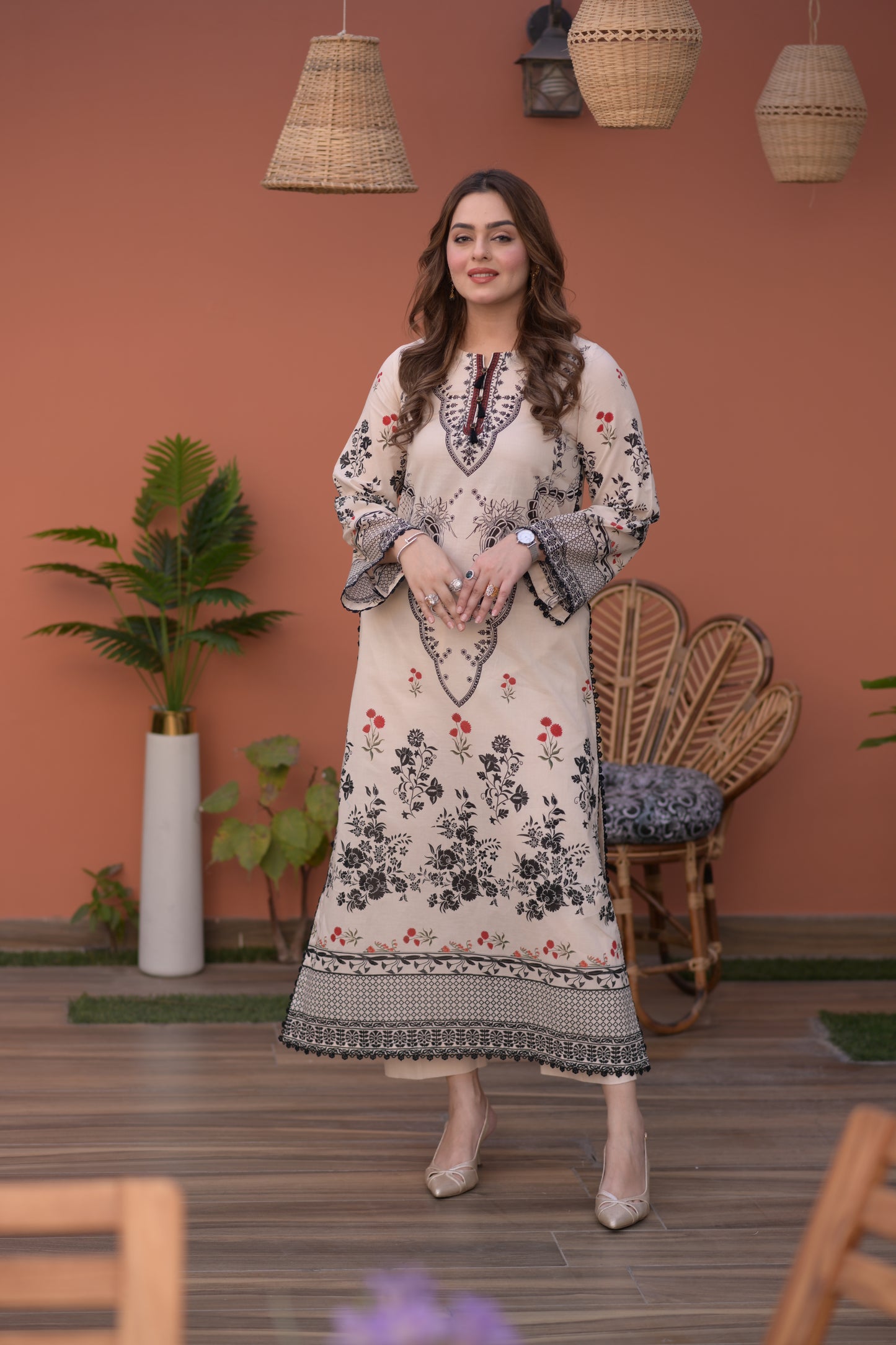 Rs 5500 Aneelas Stitched Lawn Print 2pc [SPR-26-18] [Dispatch Time 2 Months]