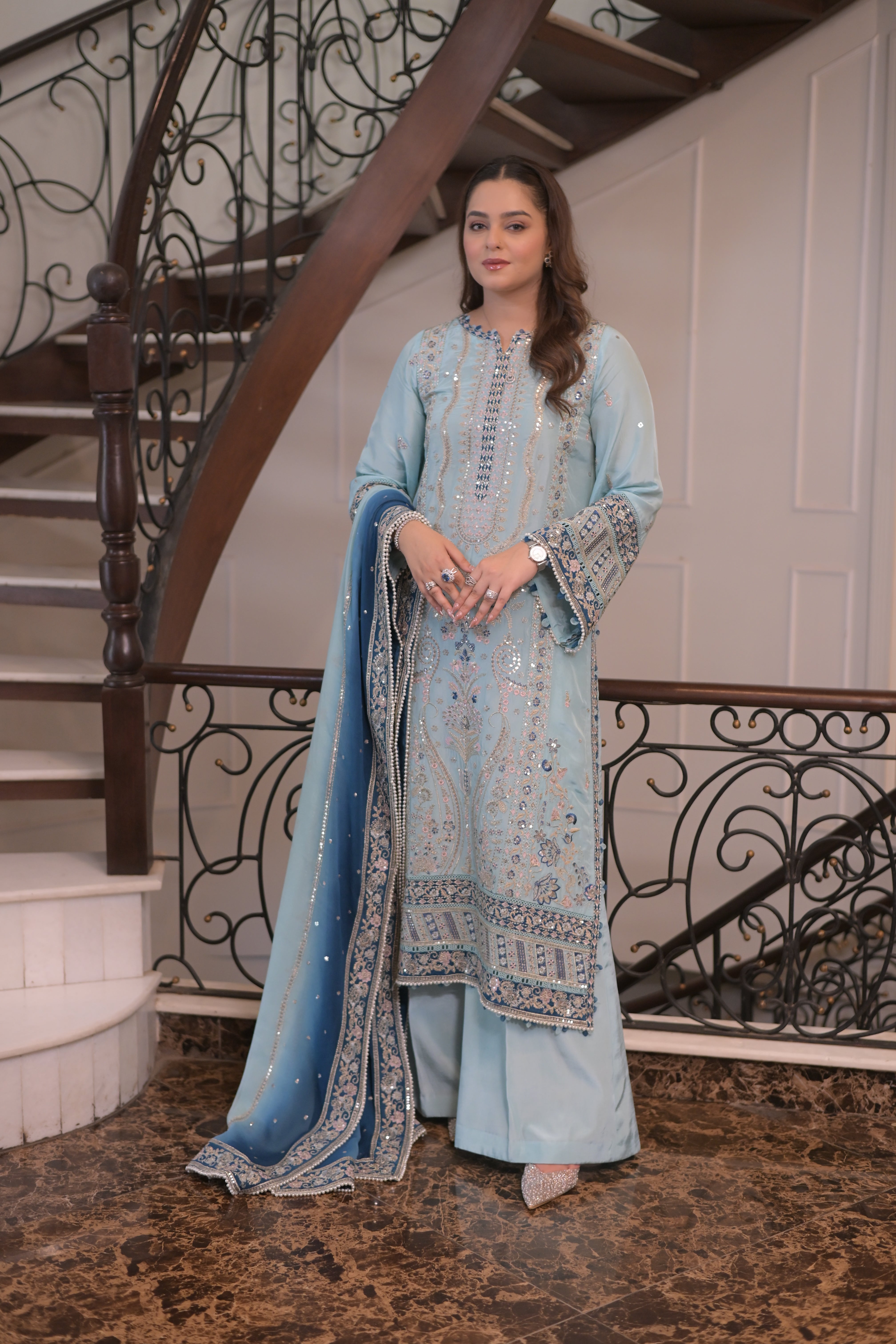 Aneelas Semi Formal Tussar Silk Emb Shirt Trouser 2pc [FC-36] [Dispatch Time 2 Months]