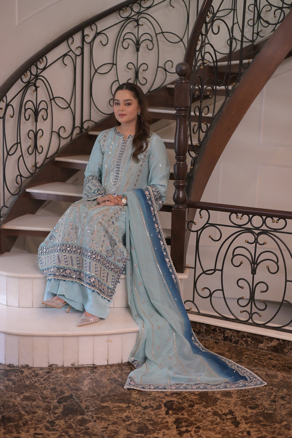 Aneelas Semi Formal Tussar Silk Emb Shirt Trouser 2pc [FC-36] [Dispatch Time 2 Months]