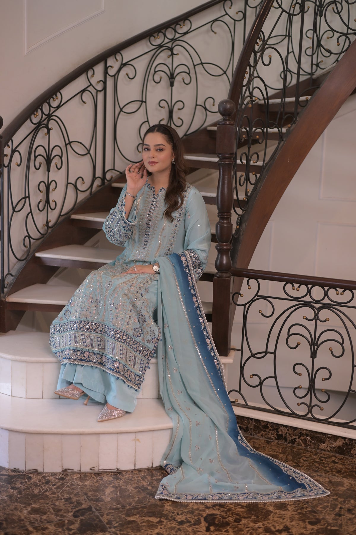 Aneelas Semi Formal Tussar Silk Emb 3pc Chiffon Duppata [FC-36] [Dispatch Time 2 Months]