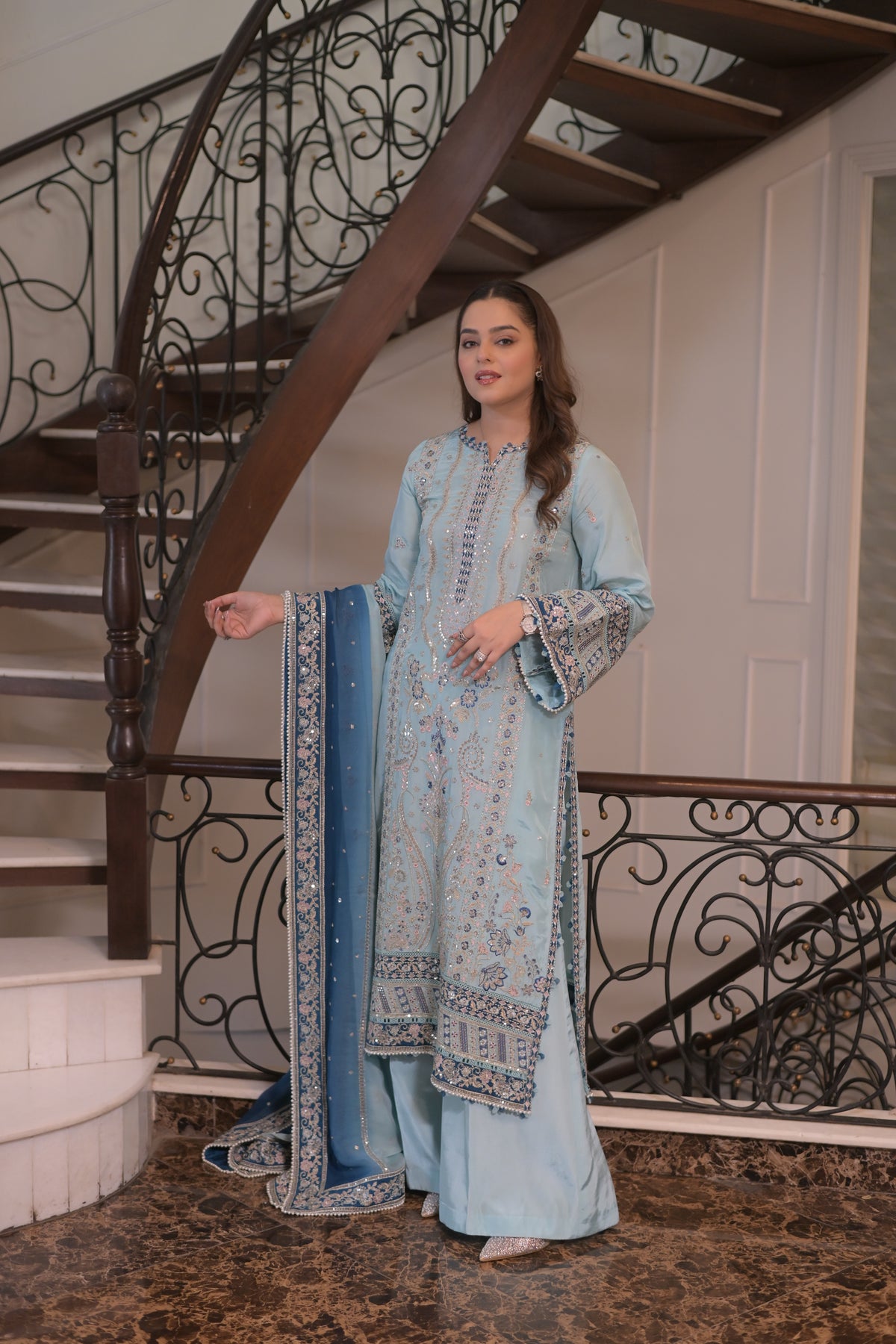 Aneelas Semi Formal Tussar Silk Emb 3pc Chiffon Duppata [FC-36] [Dispatch Time 2 Months]